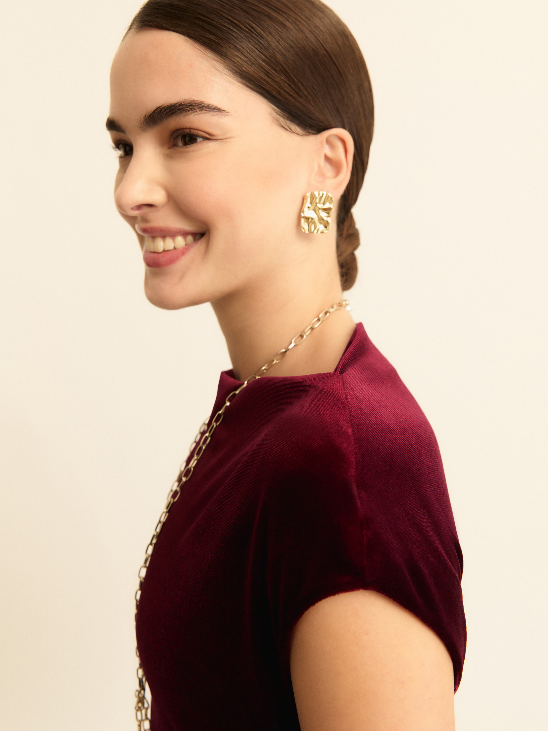 Stretch velvet midi dress - BORDEAUX - Emme - 5