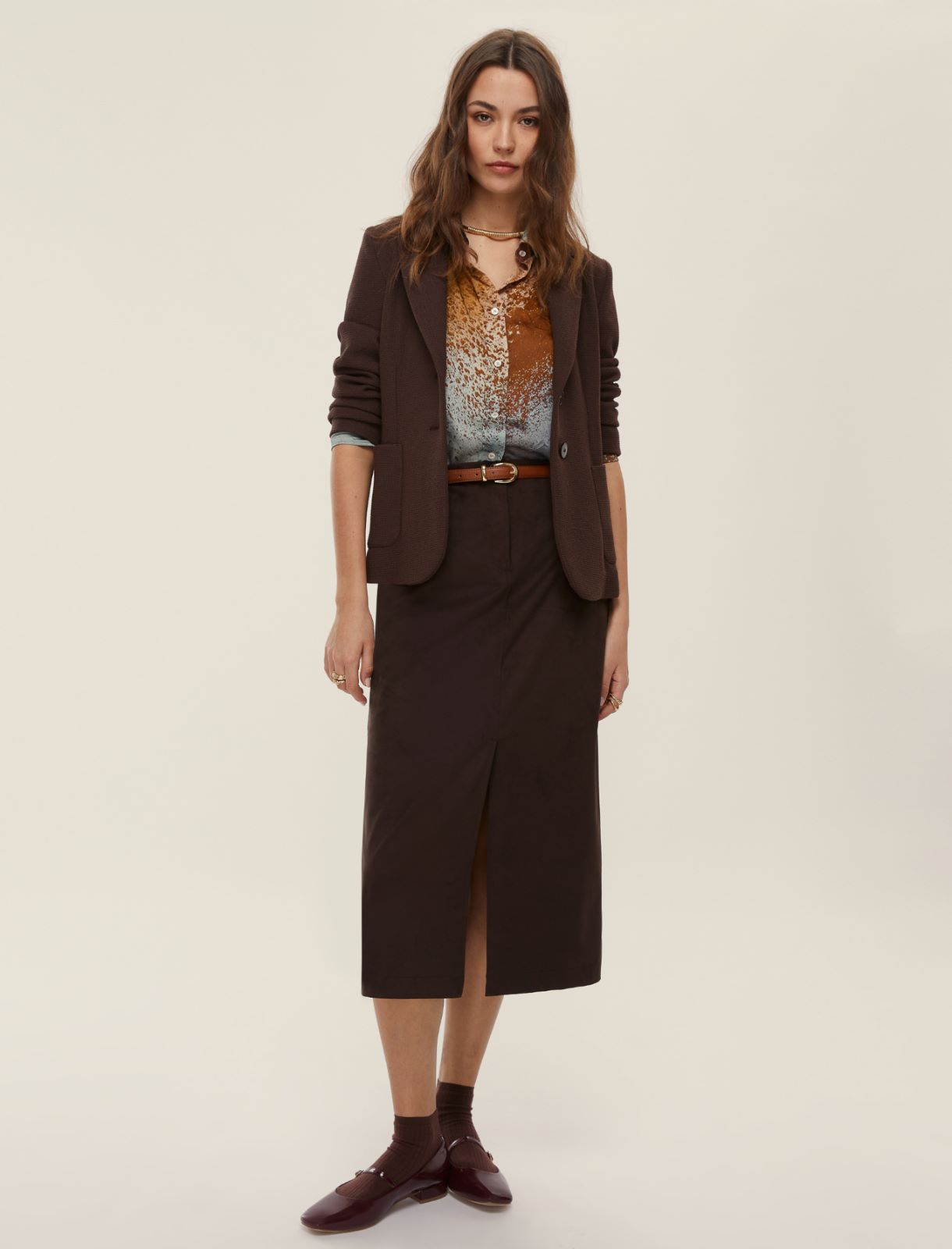 Stretch pencil skirt - DARK BROWN - Emme - 3