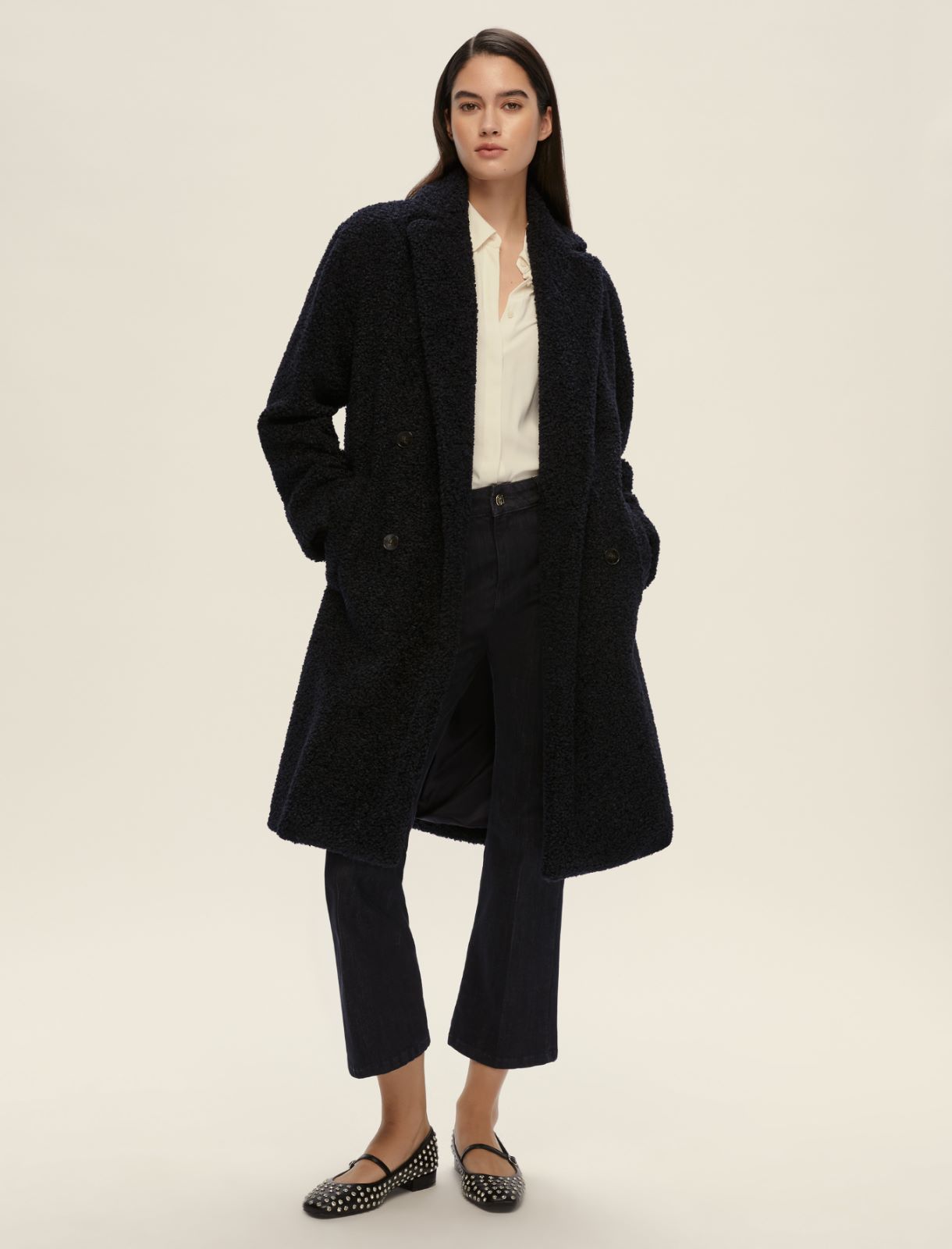 Oversized jersey bouclé coat - MIDNIGHTBLUE - Emme