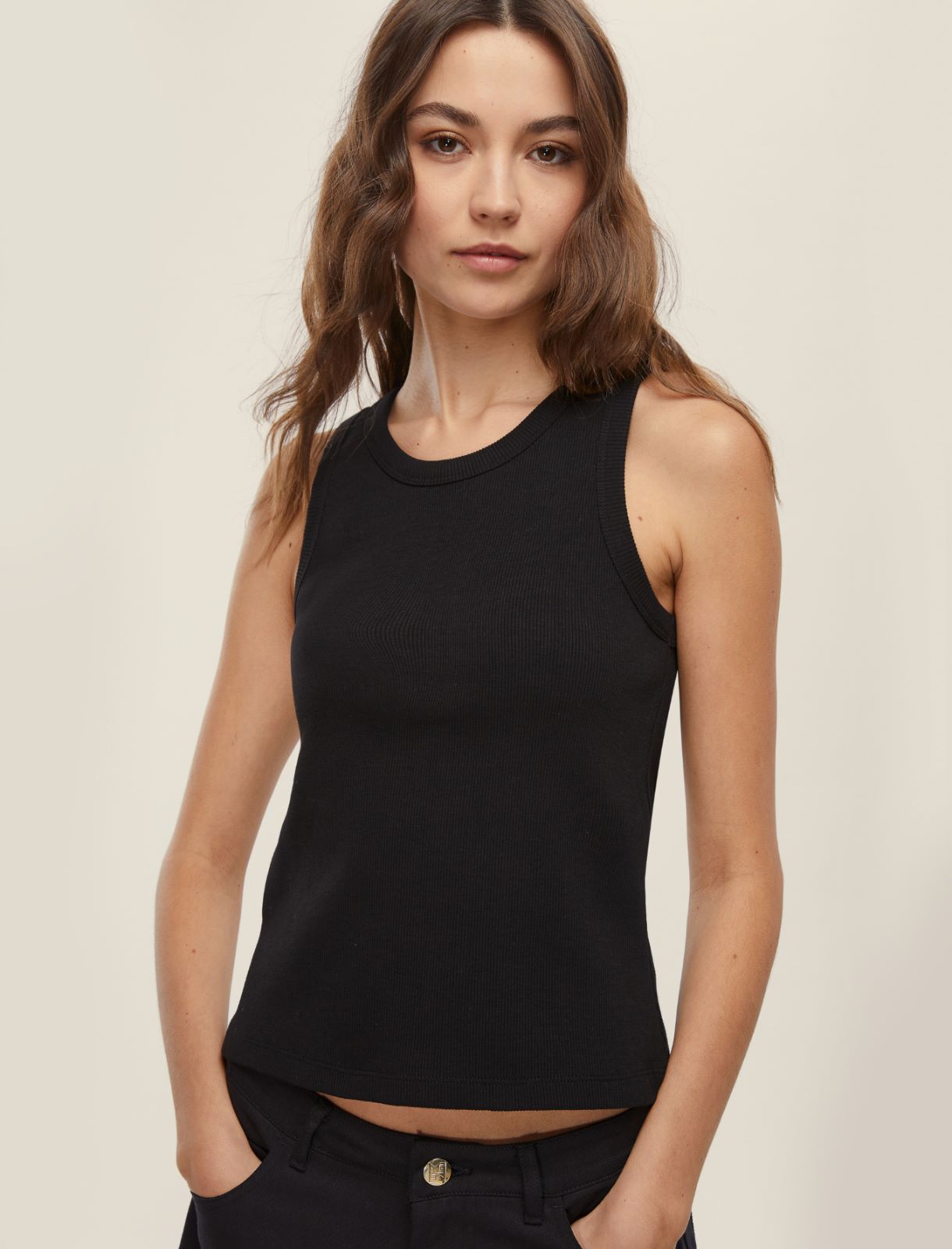 Top smanicato a coste - NERO - Emme - 4