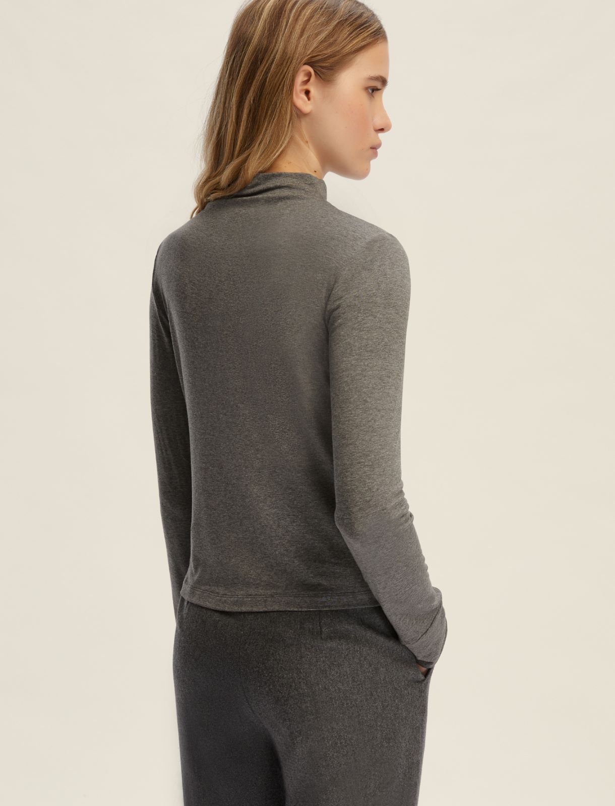 Jersey de punto elástico con cuello alto tipo polo - GRIS MELANGE - Emme - 2