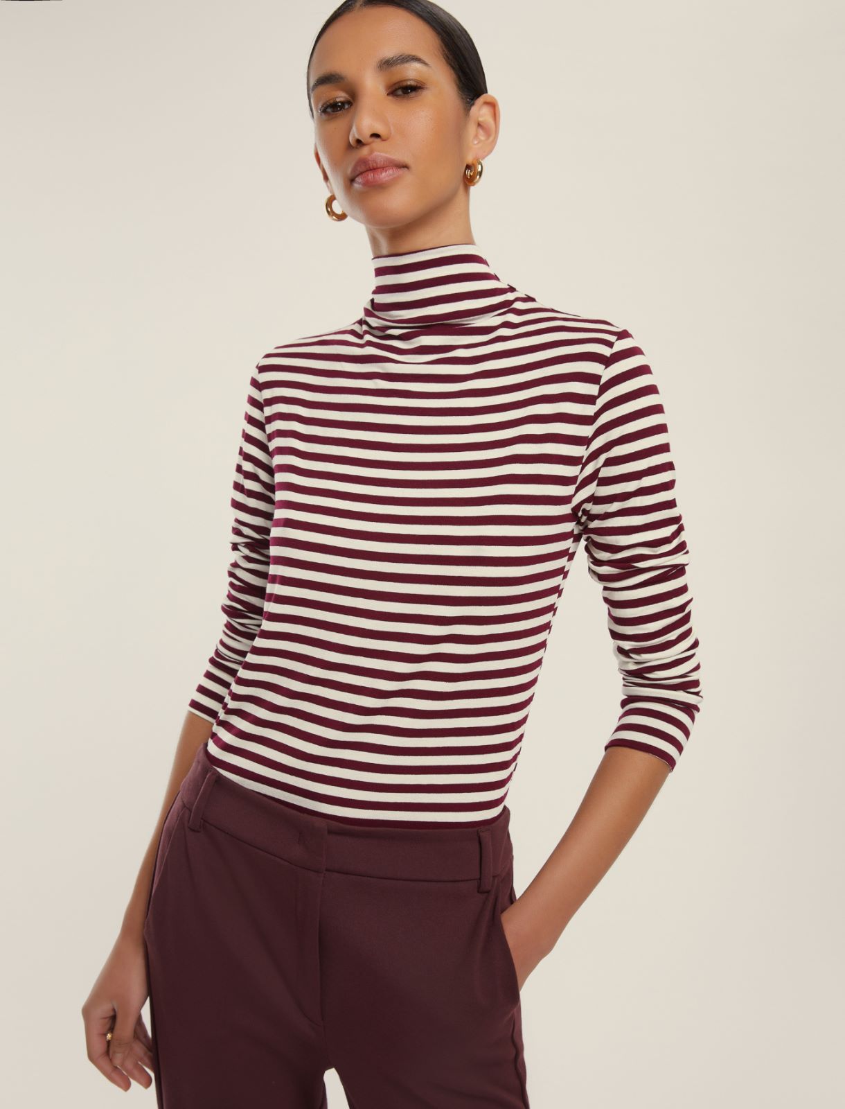 Stretch jersey mock polo-neck sweater - BORDEAUX - Emme - 3