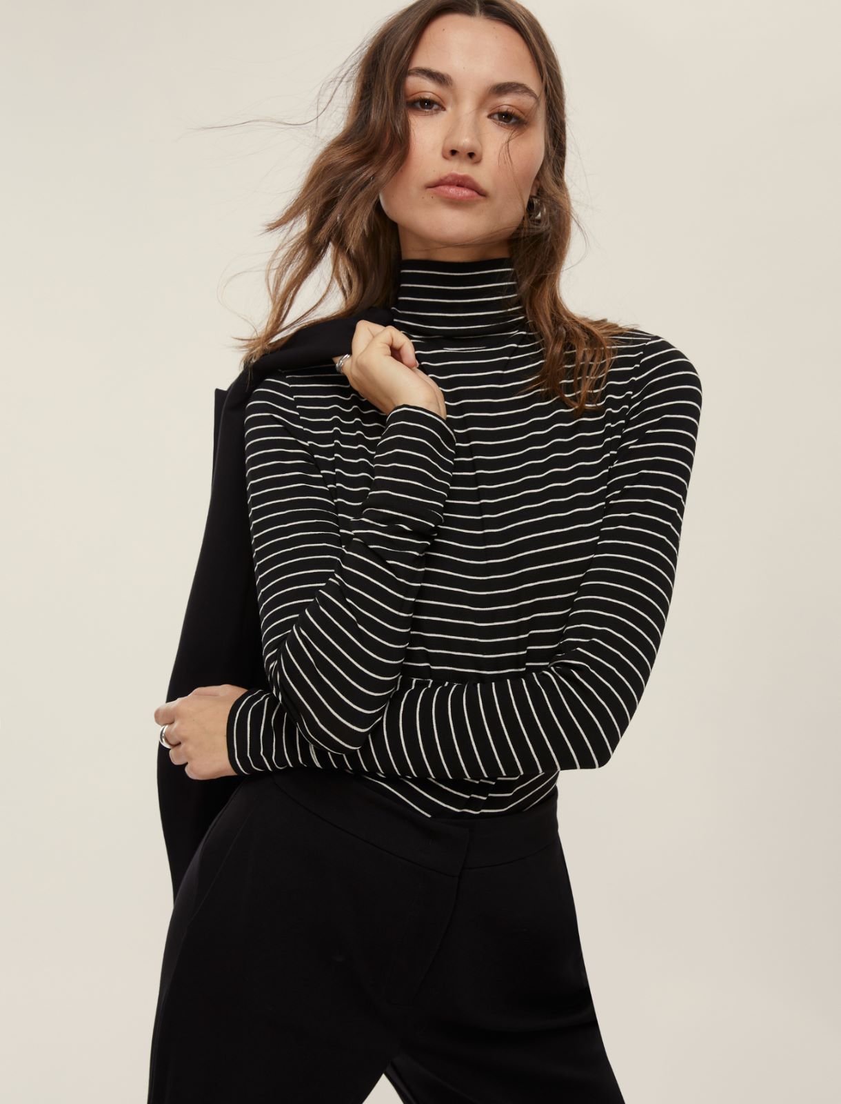 Stretch jersey mock polo-neck sweater - BLACK - Emme - 3