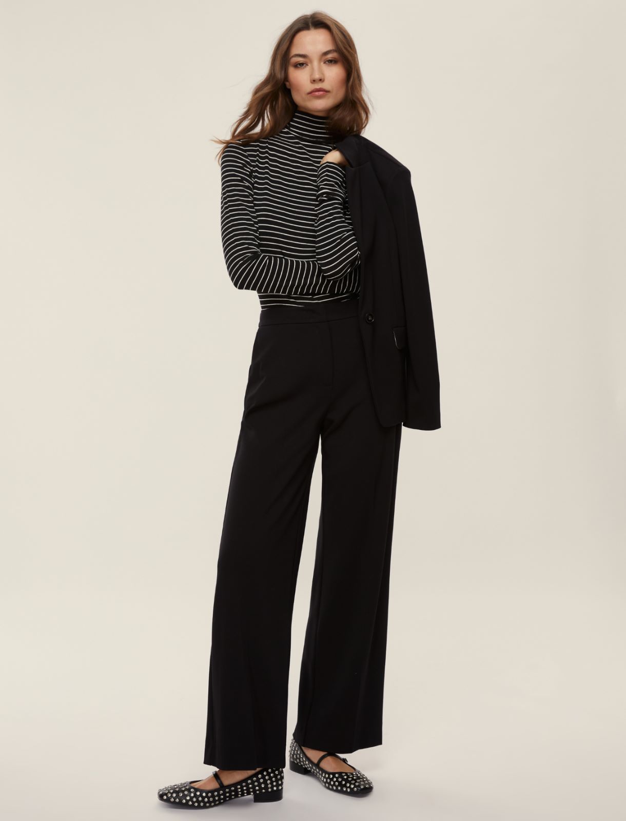 Stretch jersey mock polo-neck sweater - BLACK - Emme