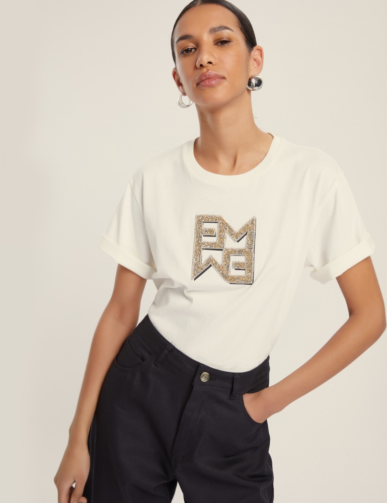 T-shirt in jersey con cristalli - Emme