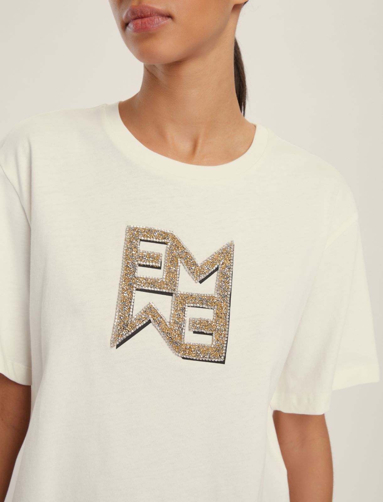 T-shirt in jersey con cristalli - PANNA - Emme - 4