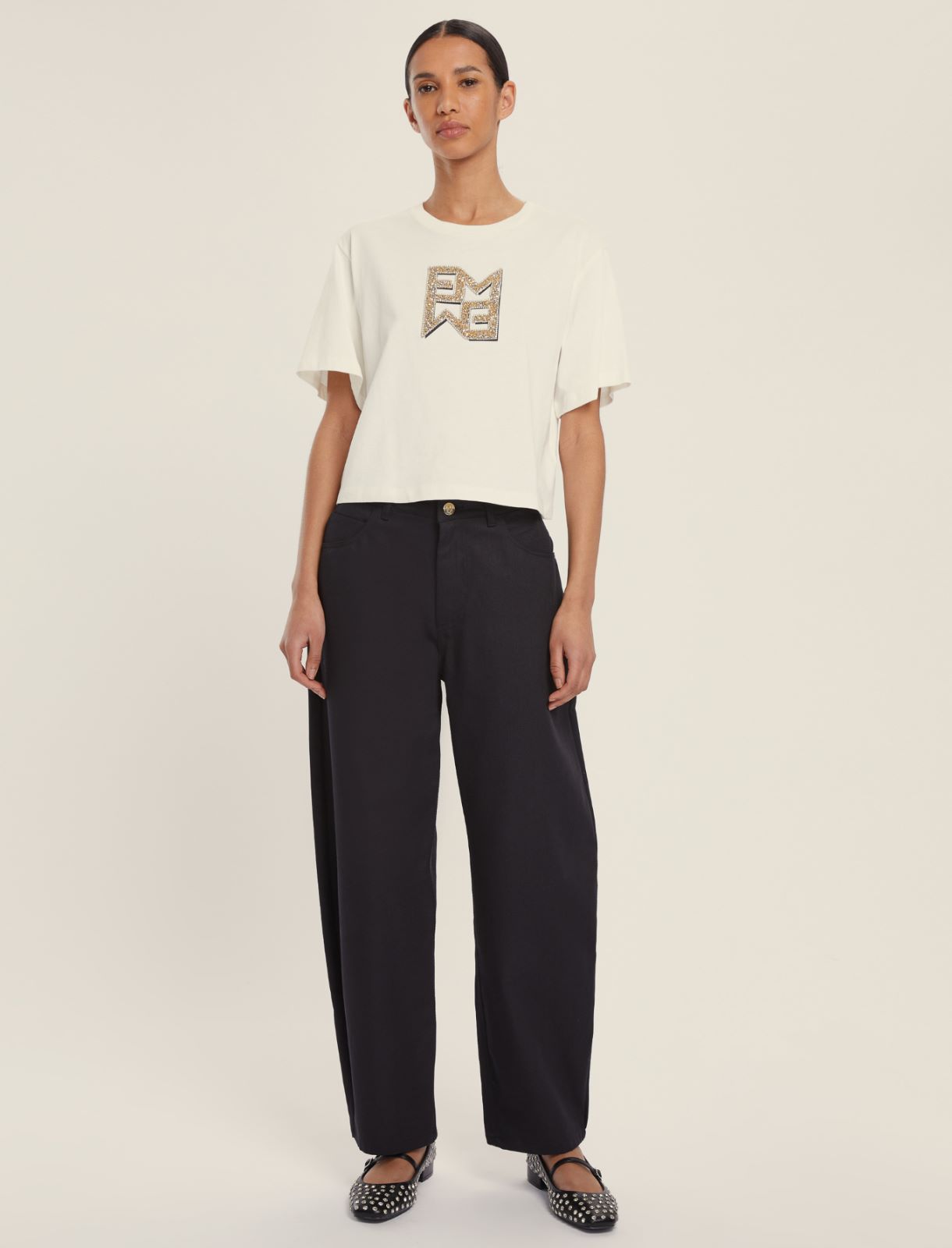 T-shirt in jersey con cristalli - PANNA - Emme