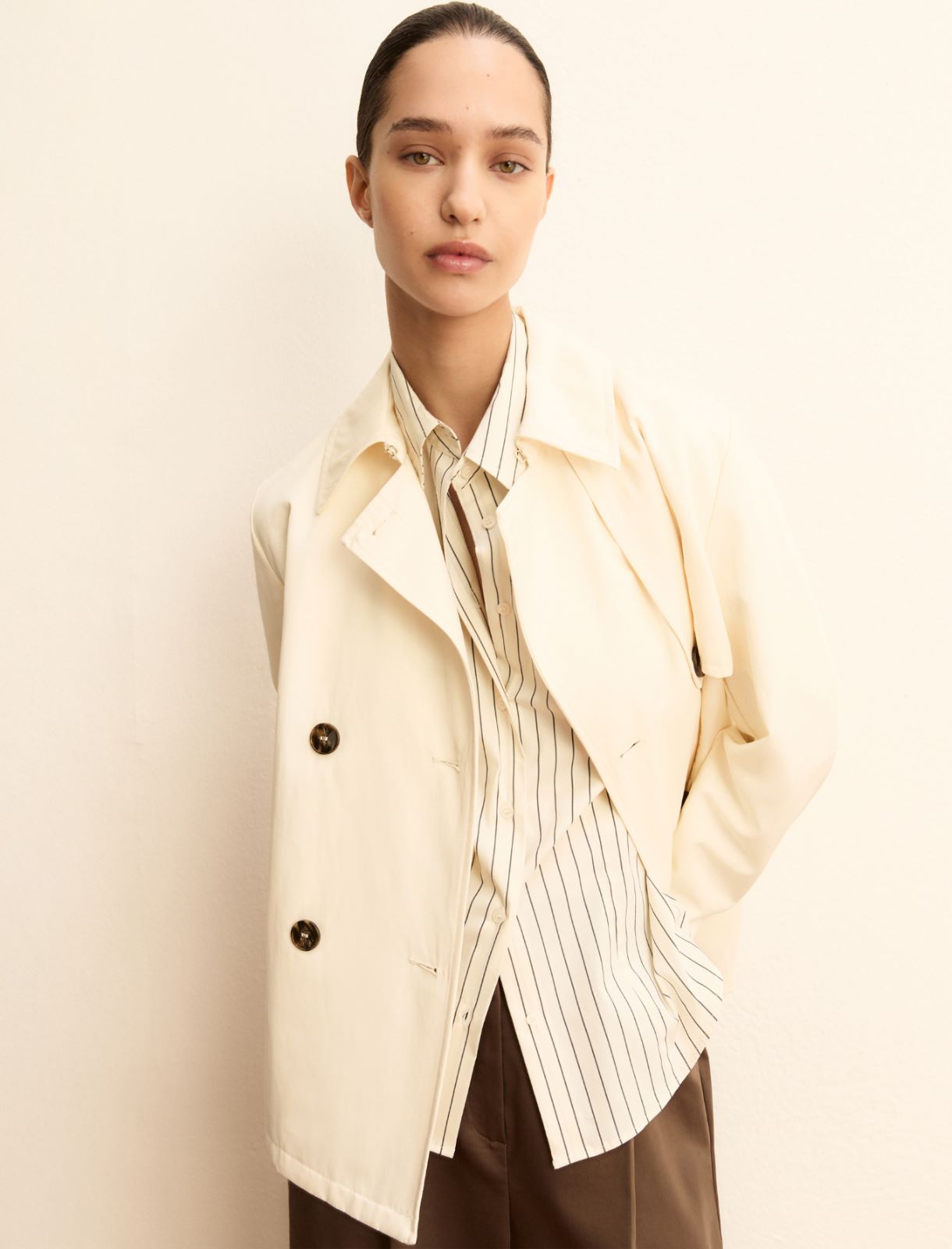 Double-breasted water-repellent gabardine trench coat - WOOL WHITE - Emme - 4