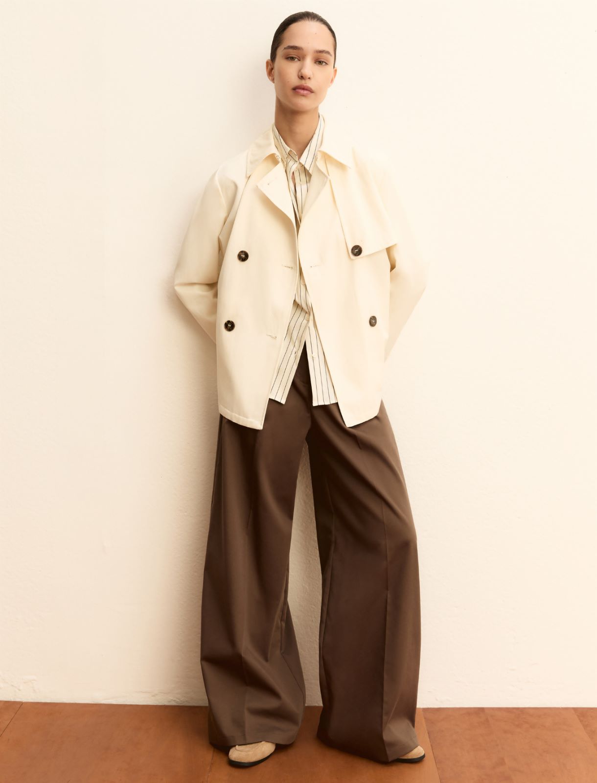 Double-breasted water-repellent gabardine trench coat - WOOL WHITE - Emme