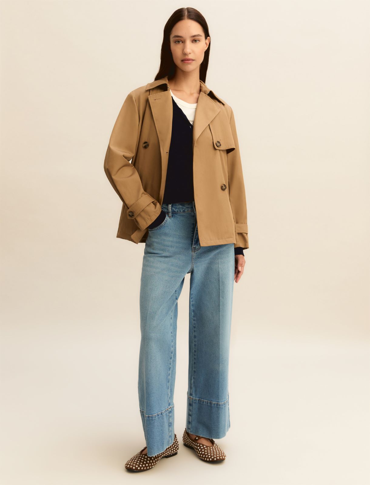 Double-breasted water-repellent gabardine trench coat - TURTLEDOVE - Emme