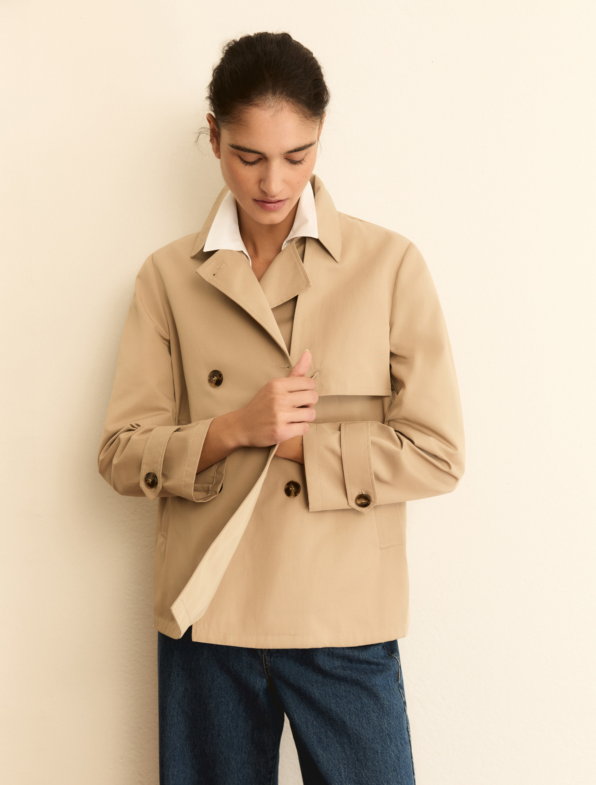 Trench doppiopetto in gabardina antigoccia - BEIGE - Emme - 1