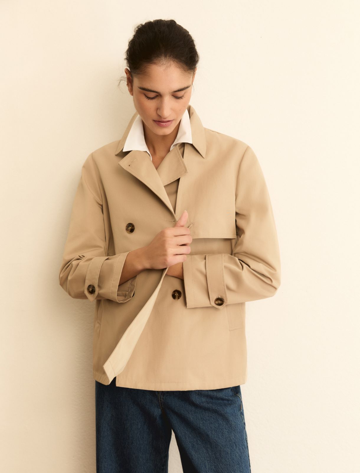Trench doppiopetto in gabardina antigoccia - BEIGE - Emme