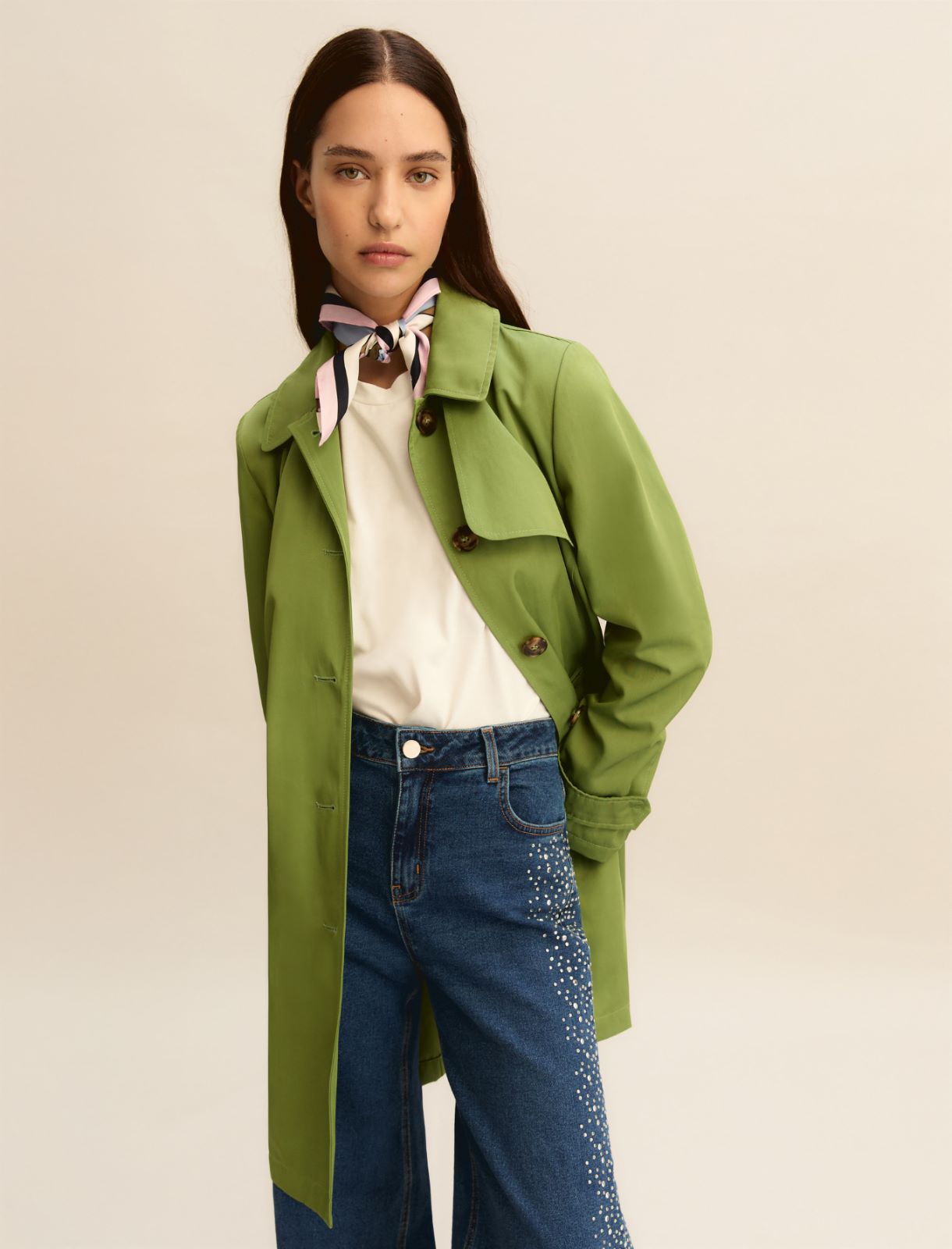 Single-breasted water-repellent trench coat - GREEN - Emme - 4