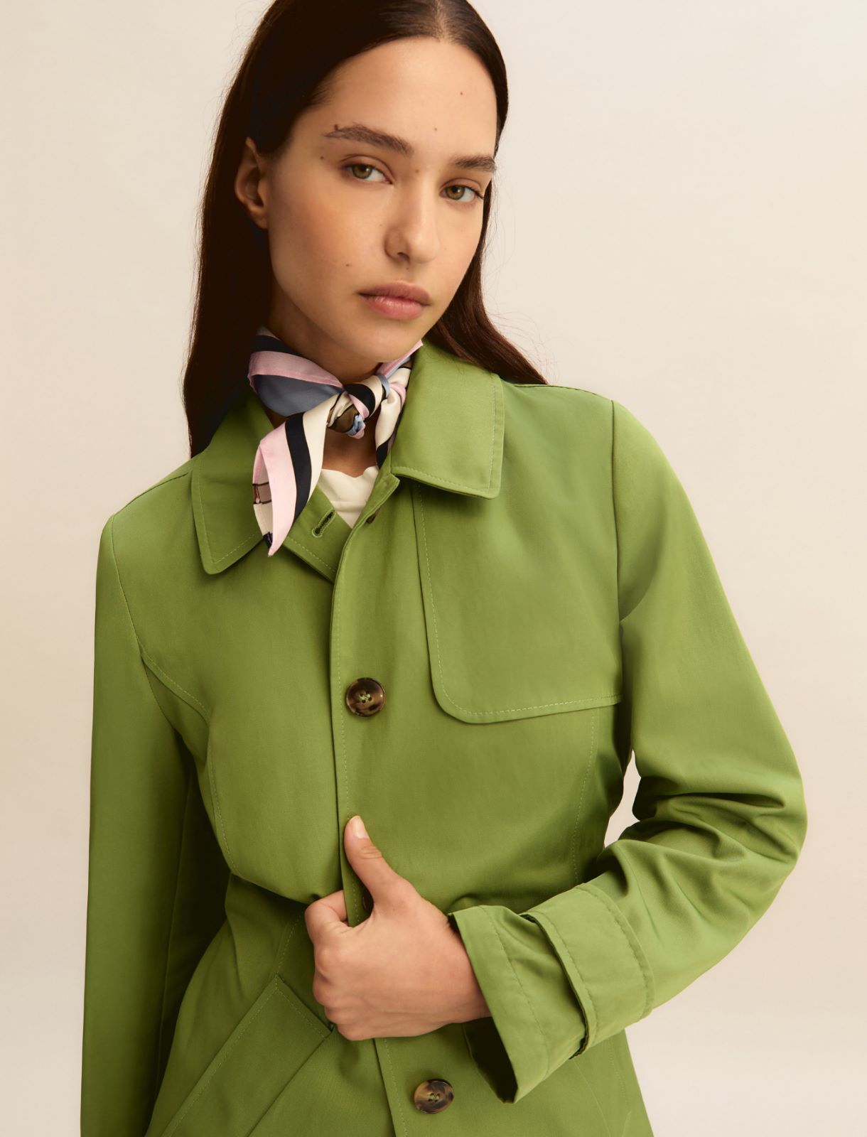 Single-breasted water-repellent trench coat - GREEN - Emme - 5