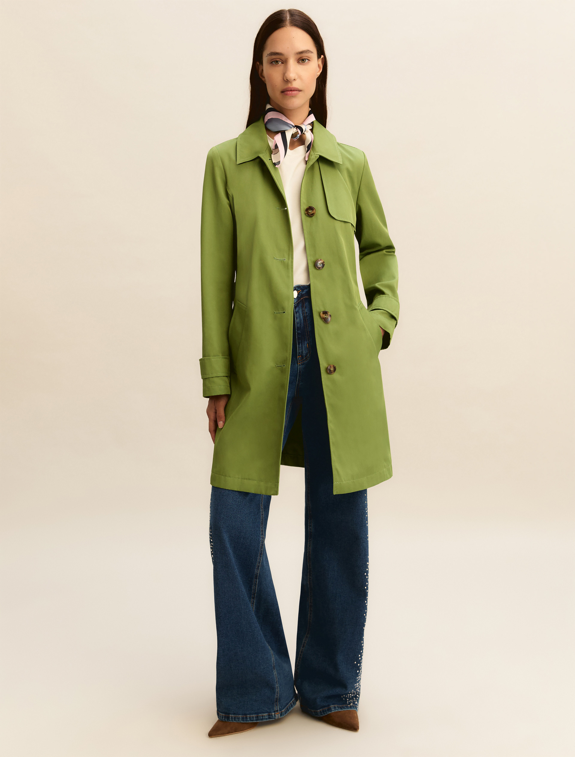 Single-breasted water-repellent trench coat - GREEN - Emme - 1