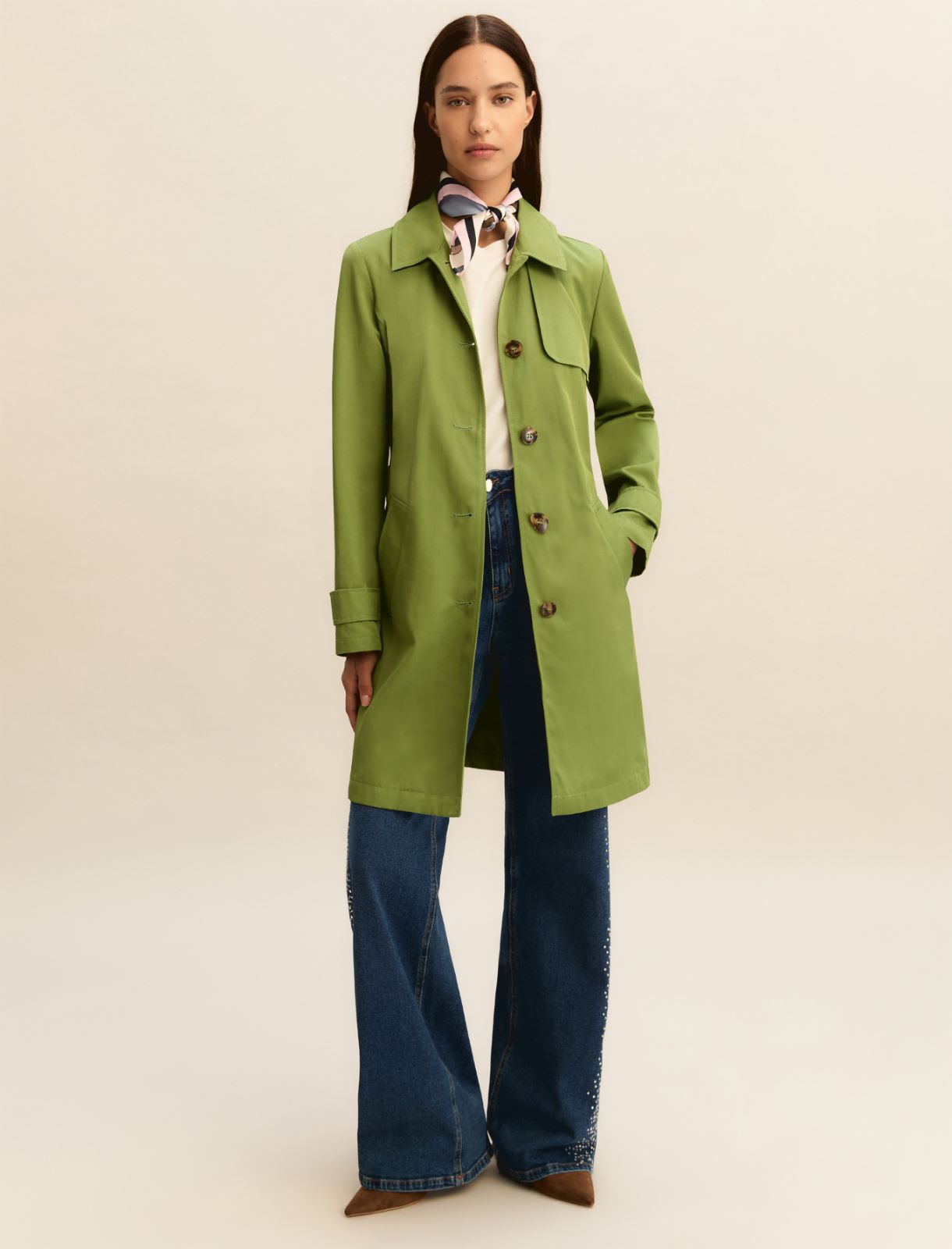 Single-breasted water-repellent trench coat - GREEN - Emme