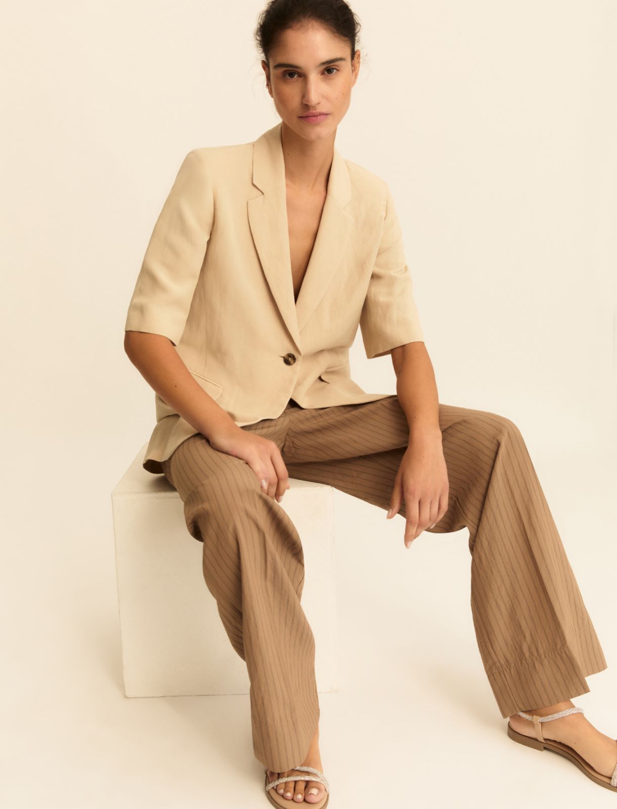 Short-sleeved linen blazer - BEIGE - Emme - 4