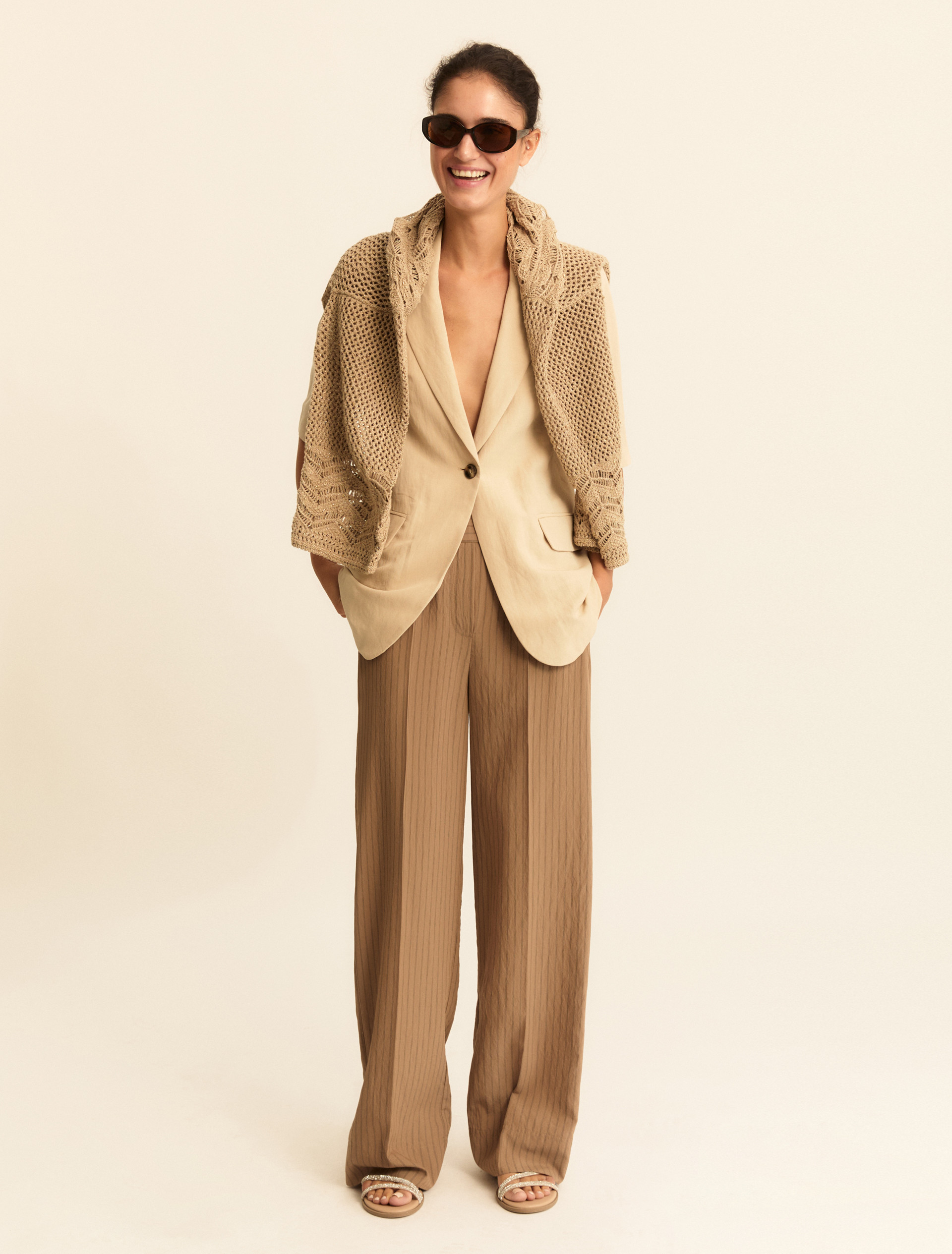 Short-sleeved linen blazer - BEIGE - Emme - 1