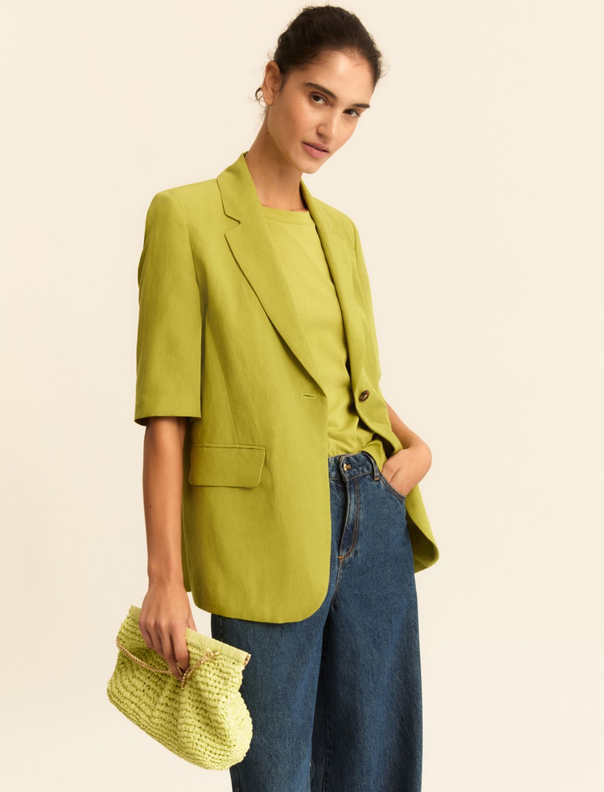 Blazer a manica corta in lino - VERDE MELA - Emme