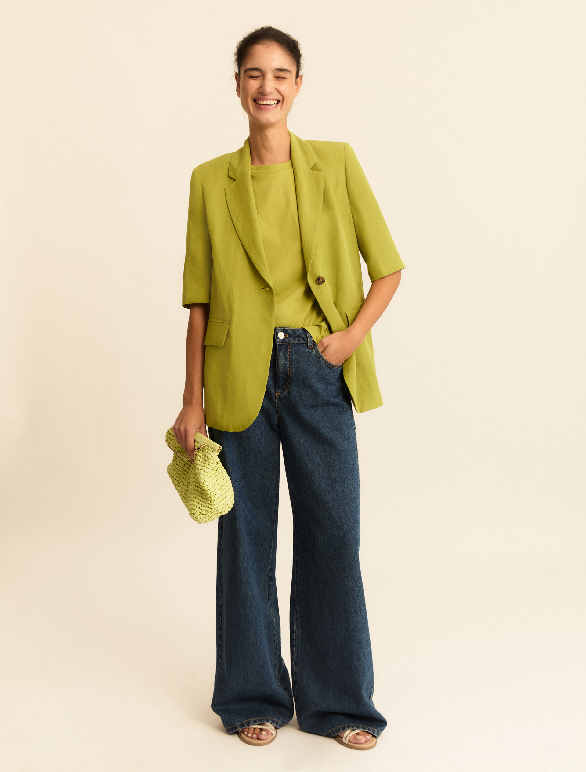 Blazer a manica corta in lino - VERDE MELA - Emme - 2