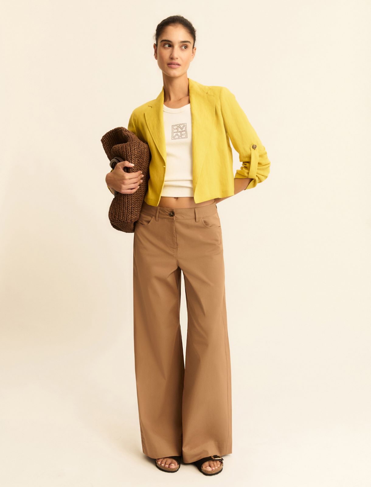 Linen roll-up-sleeve blazer - MUSTARD - Emme - 3