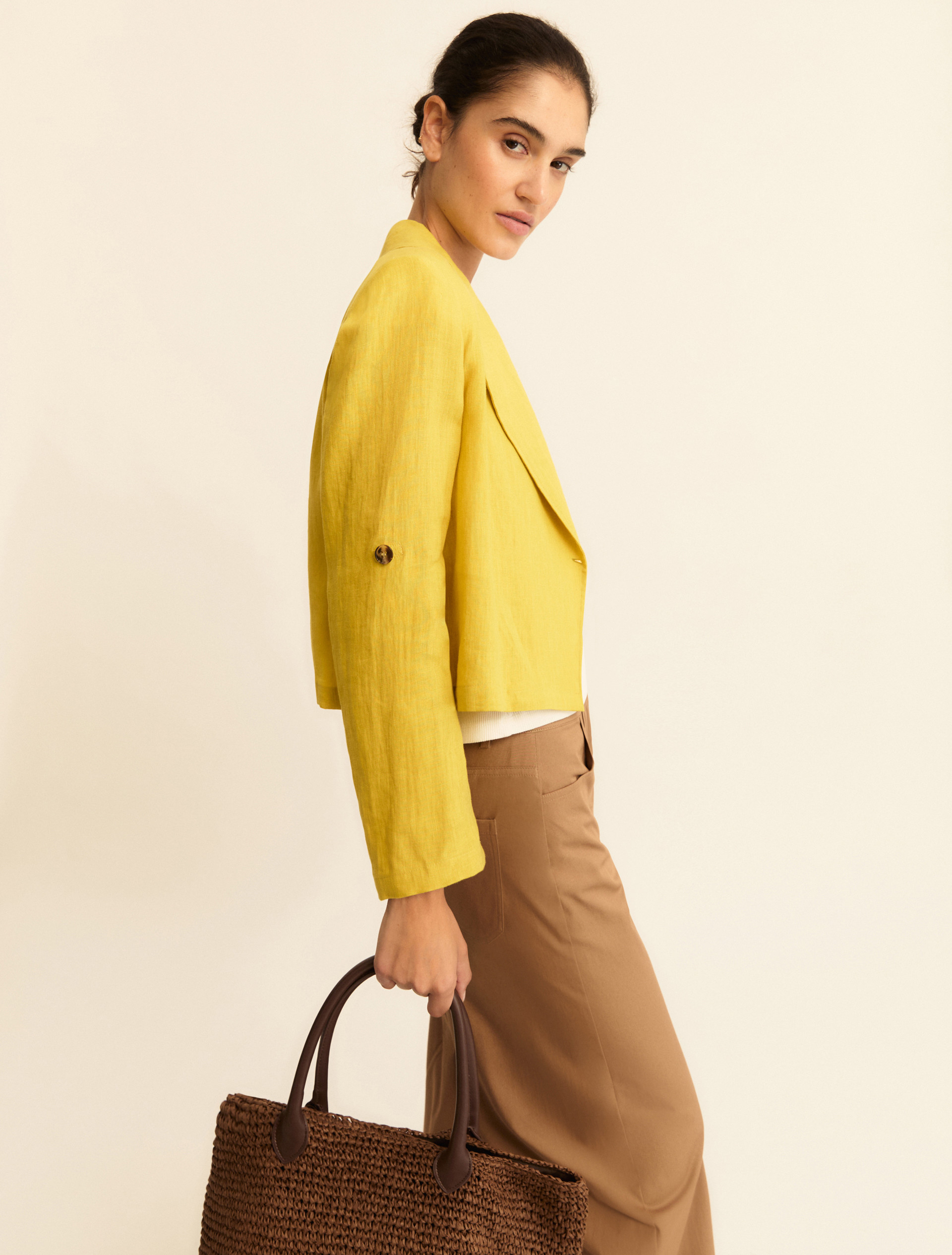 Linen roll-up-sleeve blazer - MUSTARD - Emme - 6