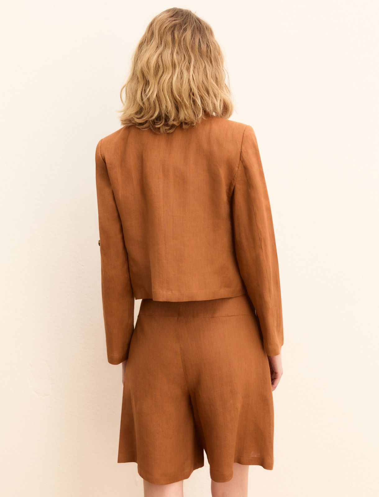 Linen roll-up-sleeve blazer - EARTH - Emme - 3