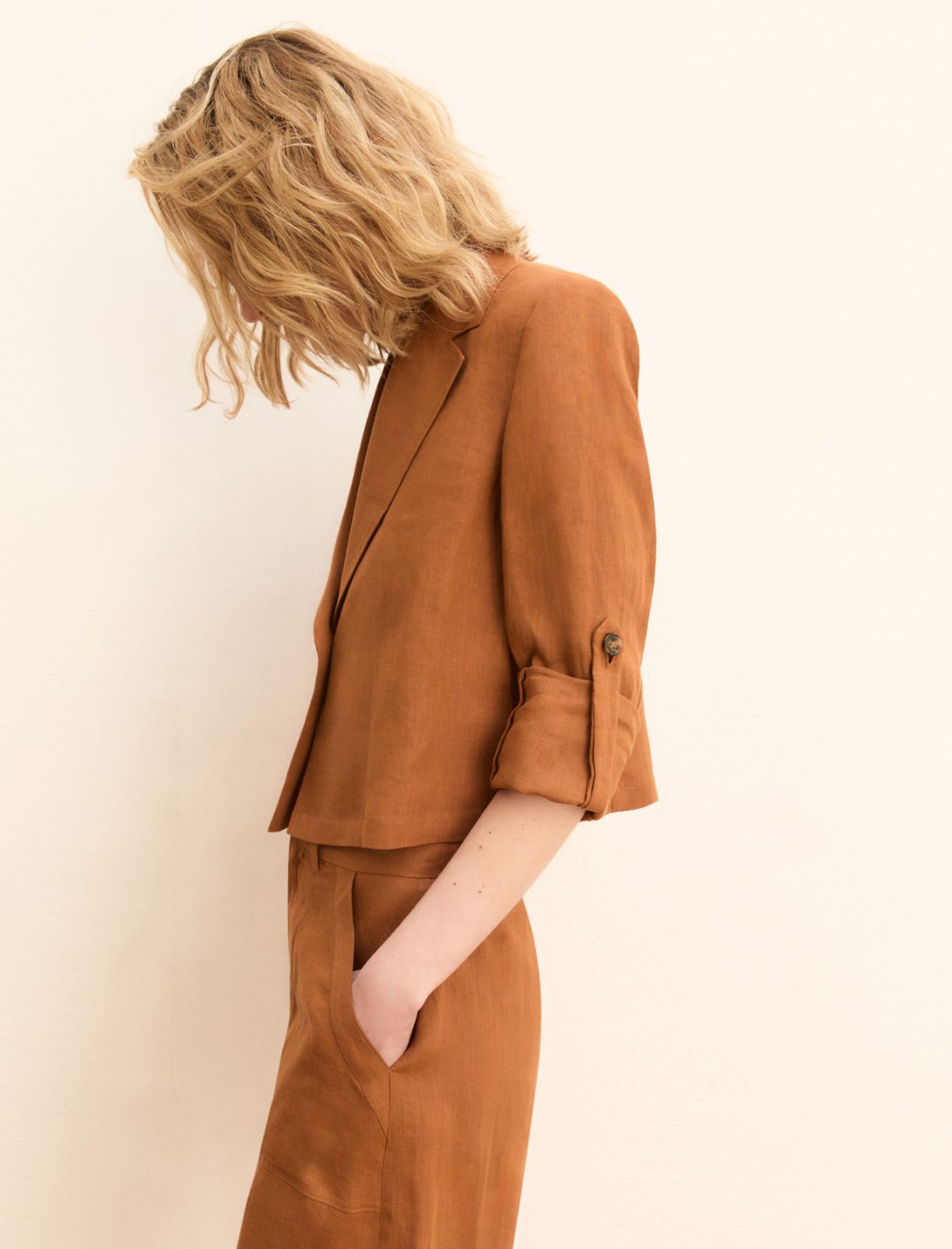 Linen roll-up-sleeve blazer - EARTH - Emme - 6