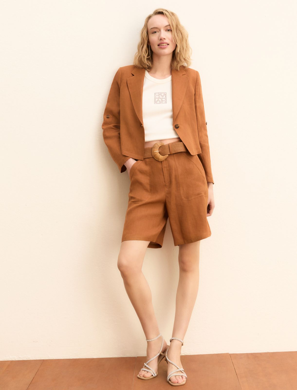 Linen roll-up-sleeve blazer - EARTH - Emme - 2