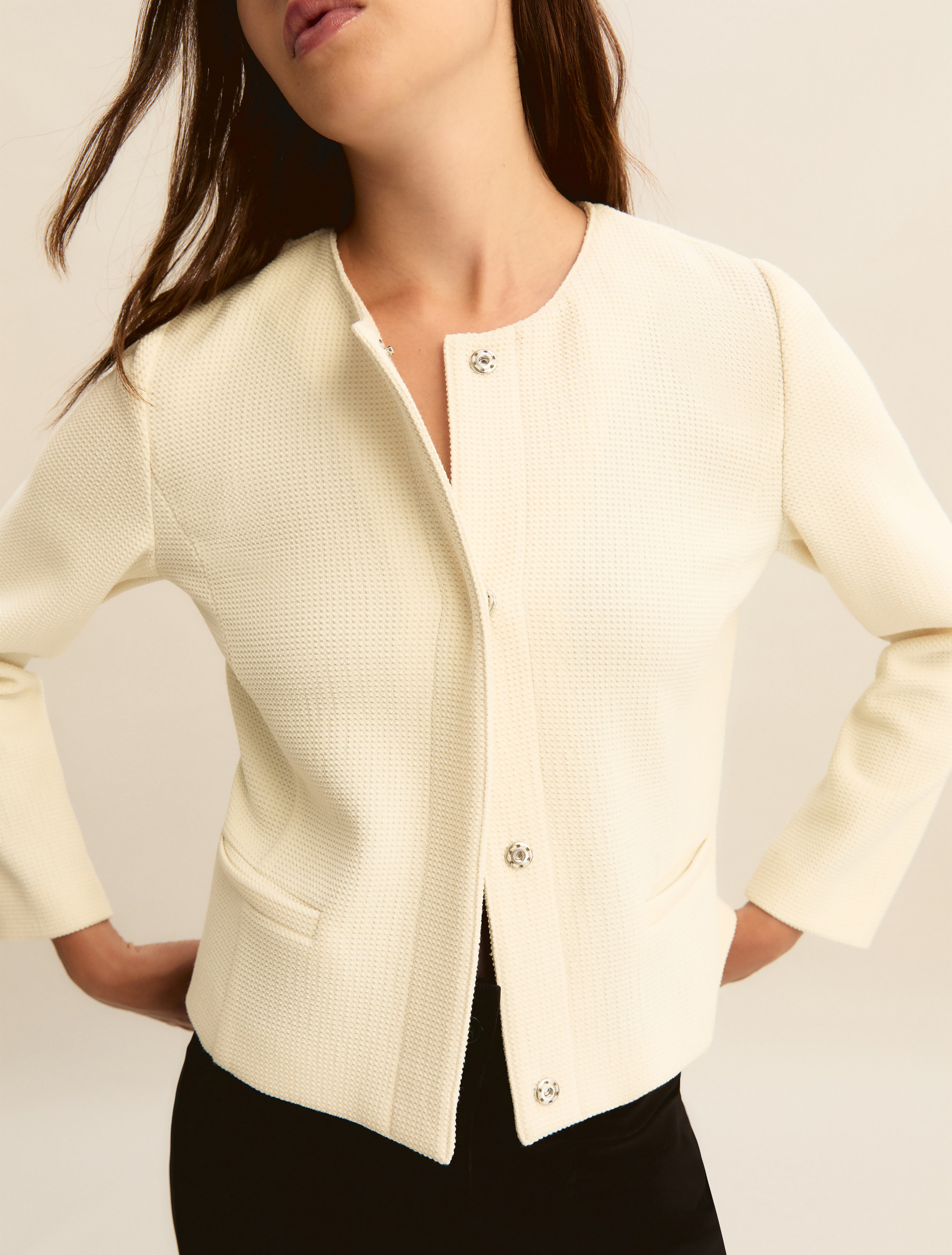 Short basketweave jacket - WOOL WHITE - Emme - 4
