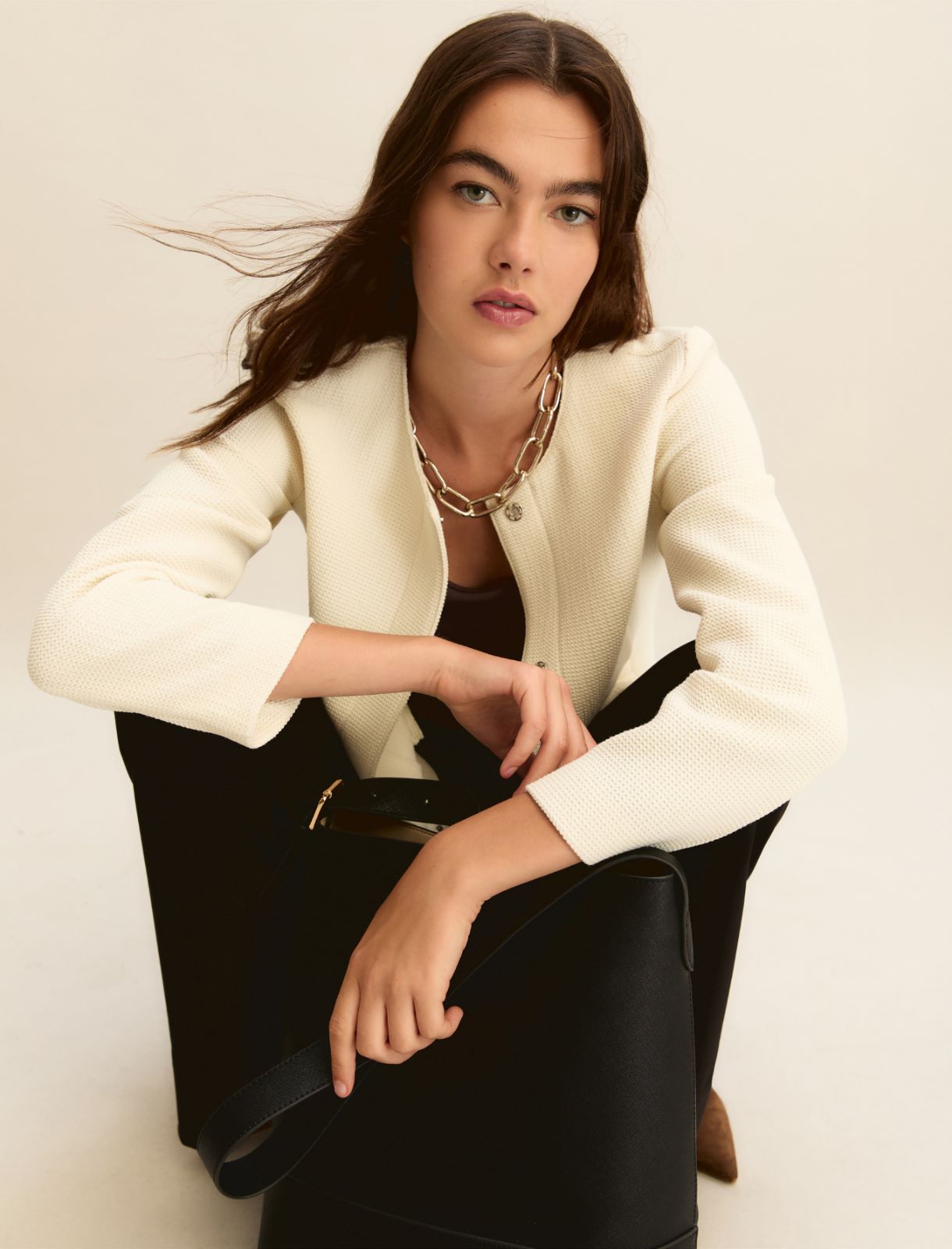 Short basketweave jacket - WOOL WHITE - Emme