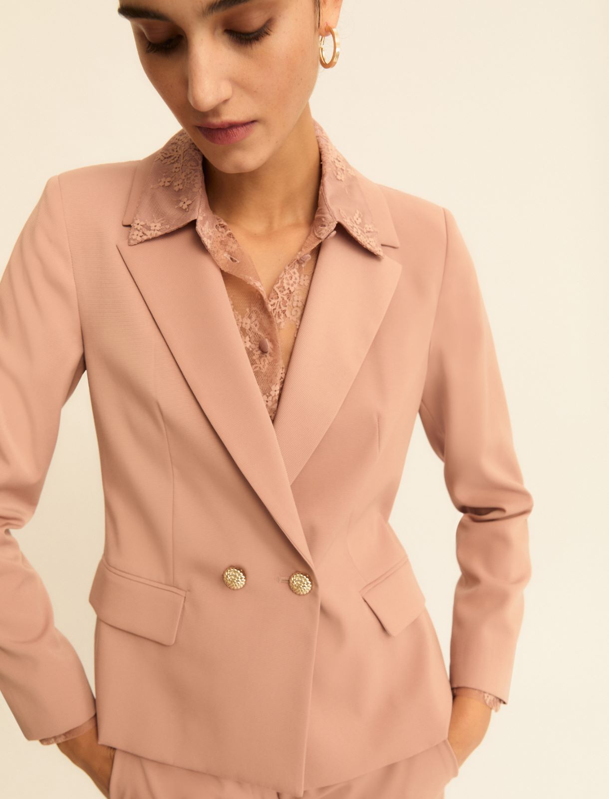 Double-breasted stretch faille blazer - MAUVE - Emme - 4