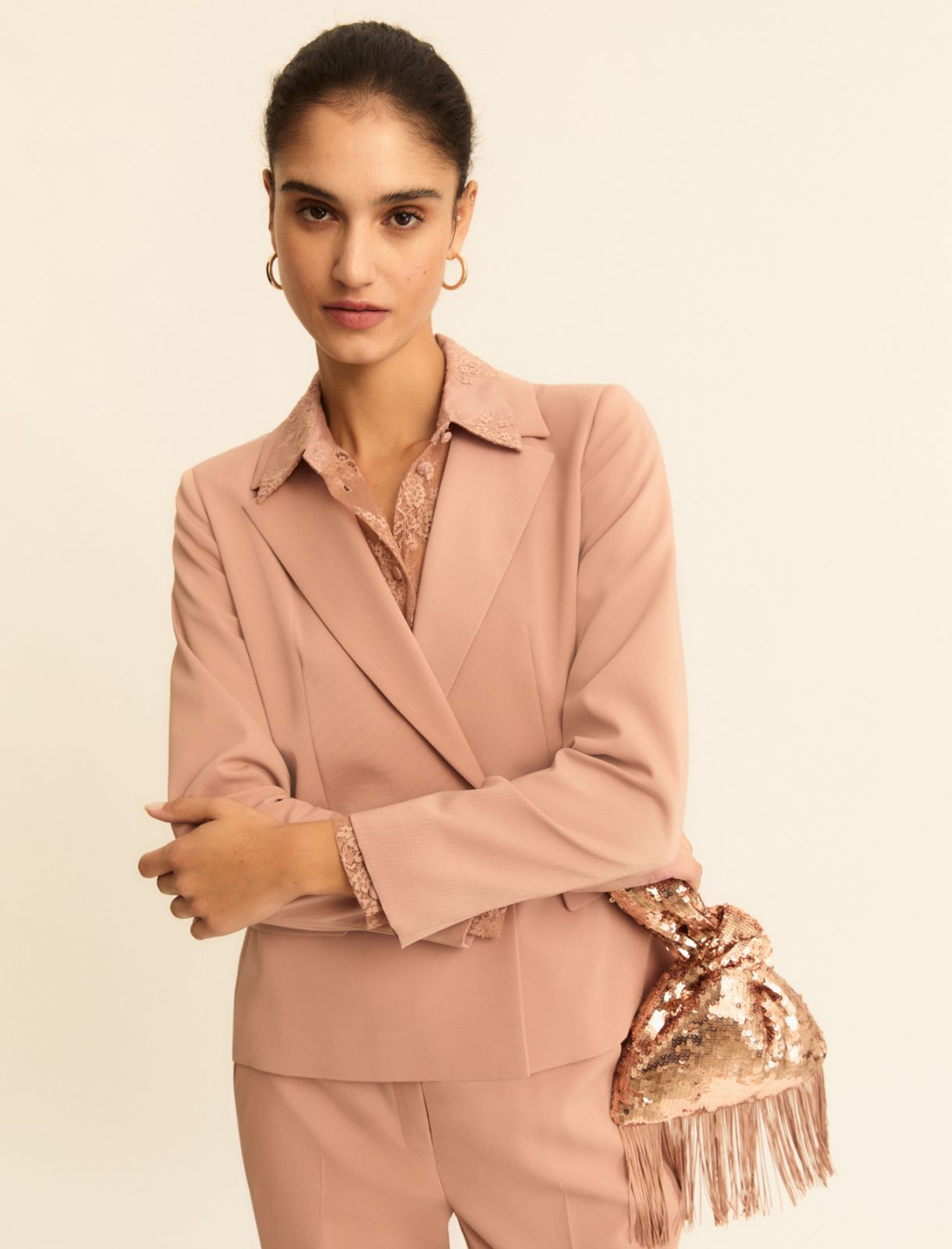 Double-breasted stretch faille blazer - MAUVE - Emme
