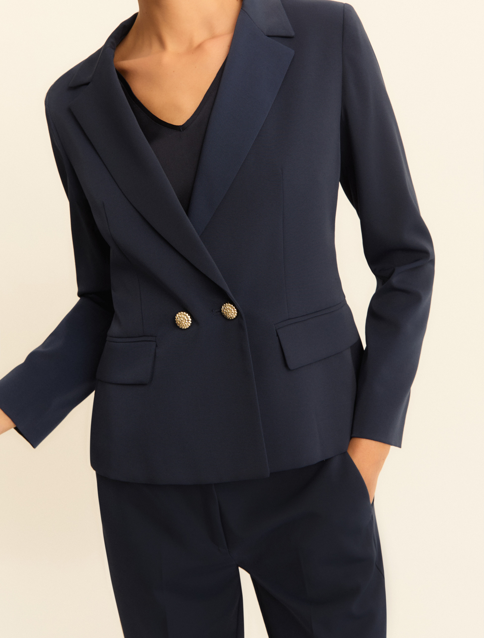 Double-breasted stretch faille blazer - NAVY - Emme - 5