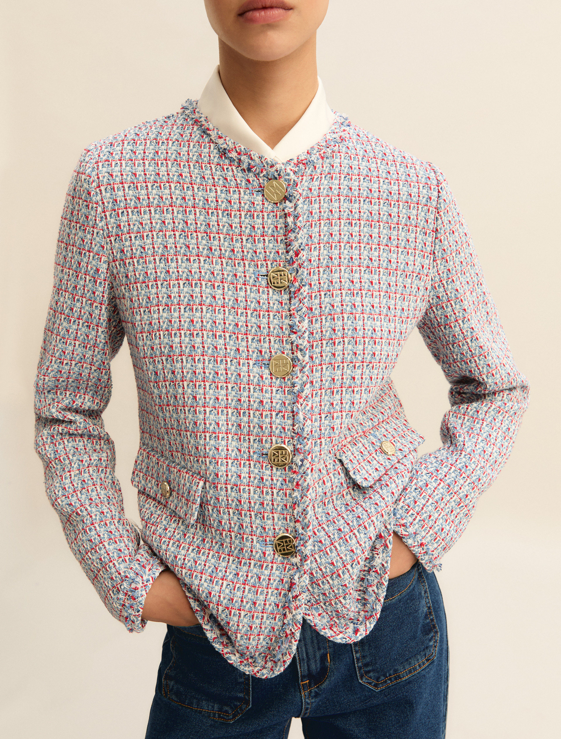 Semi-fitted basketweave jacket - LIGHT BLUE - Emme - 5
