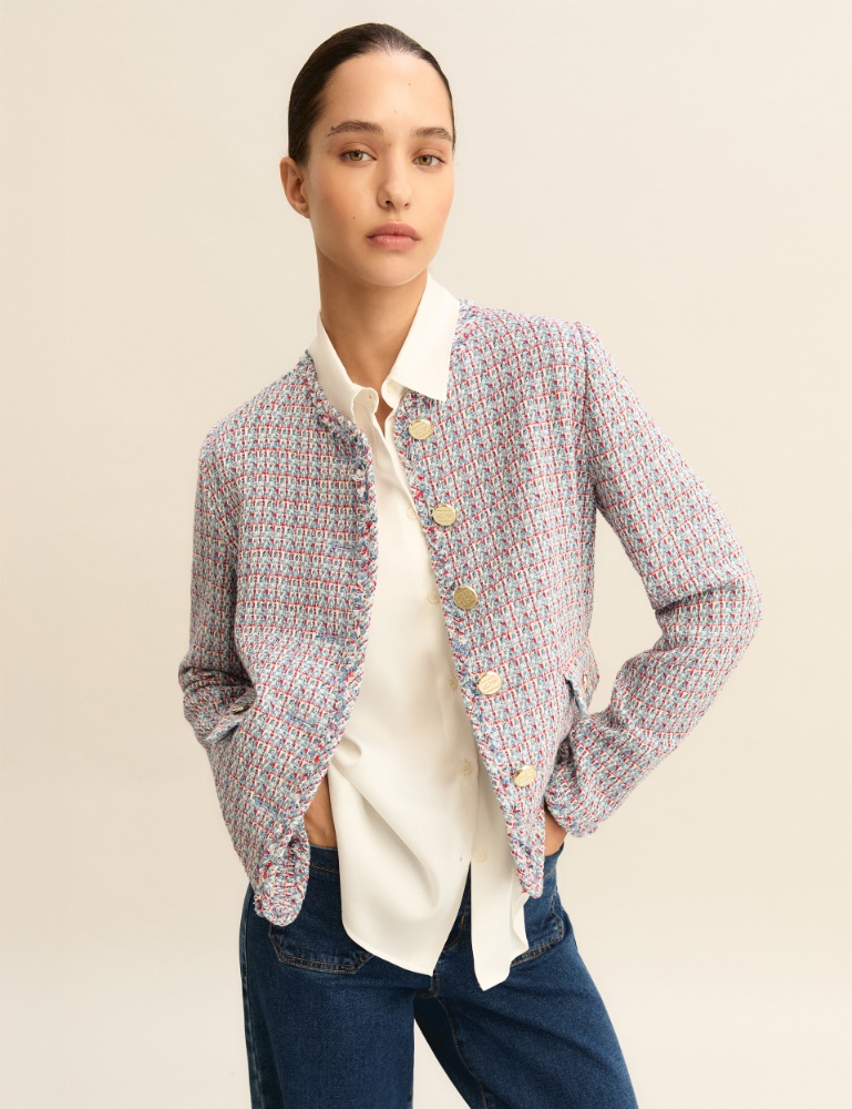 Semi-fitted basketweave jacket - LIGHT BLUE