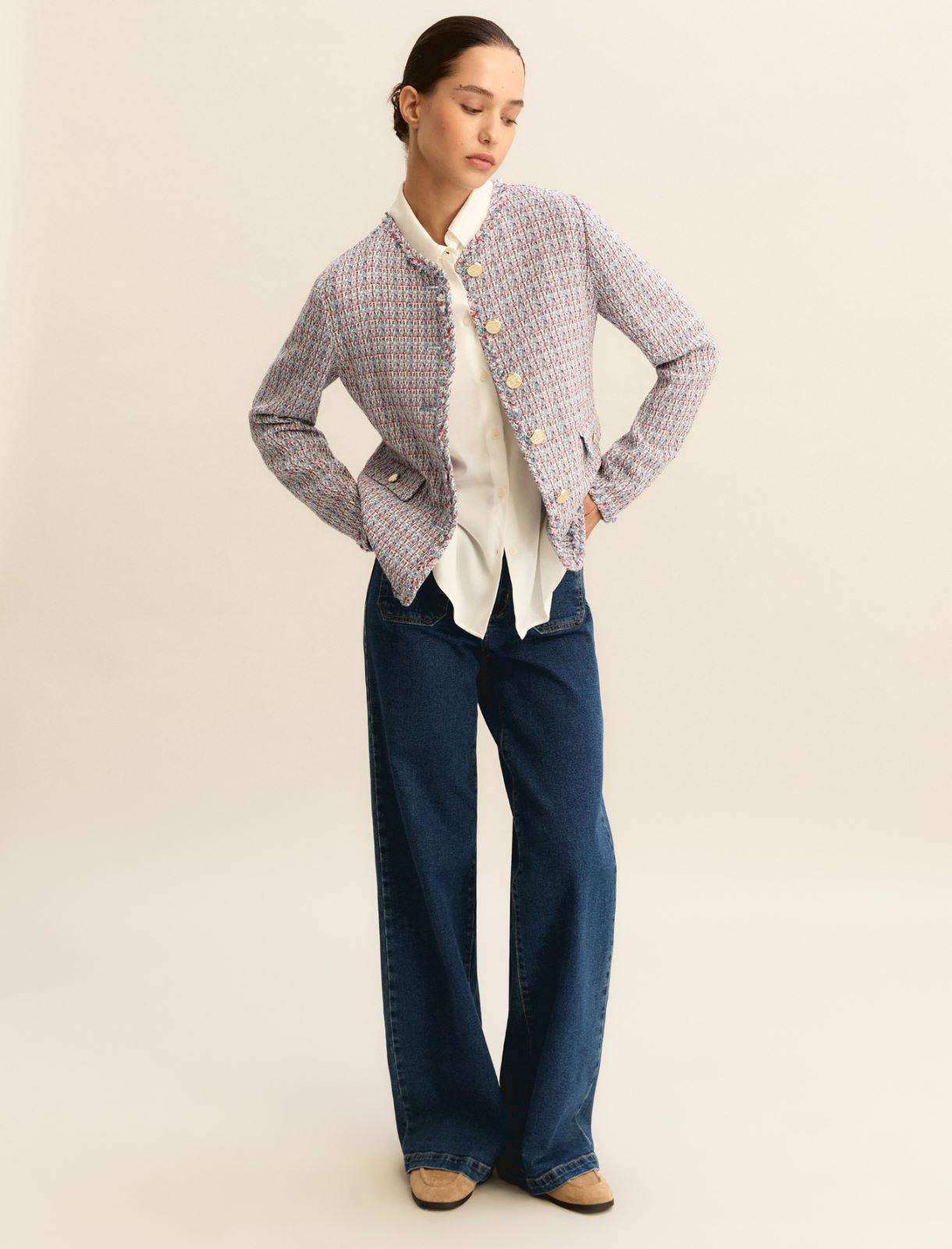 Semi-fitted basketweave jacket - LIGHT BLUE - Emme - 2