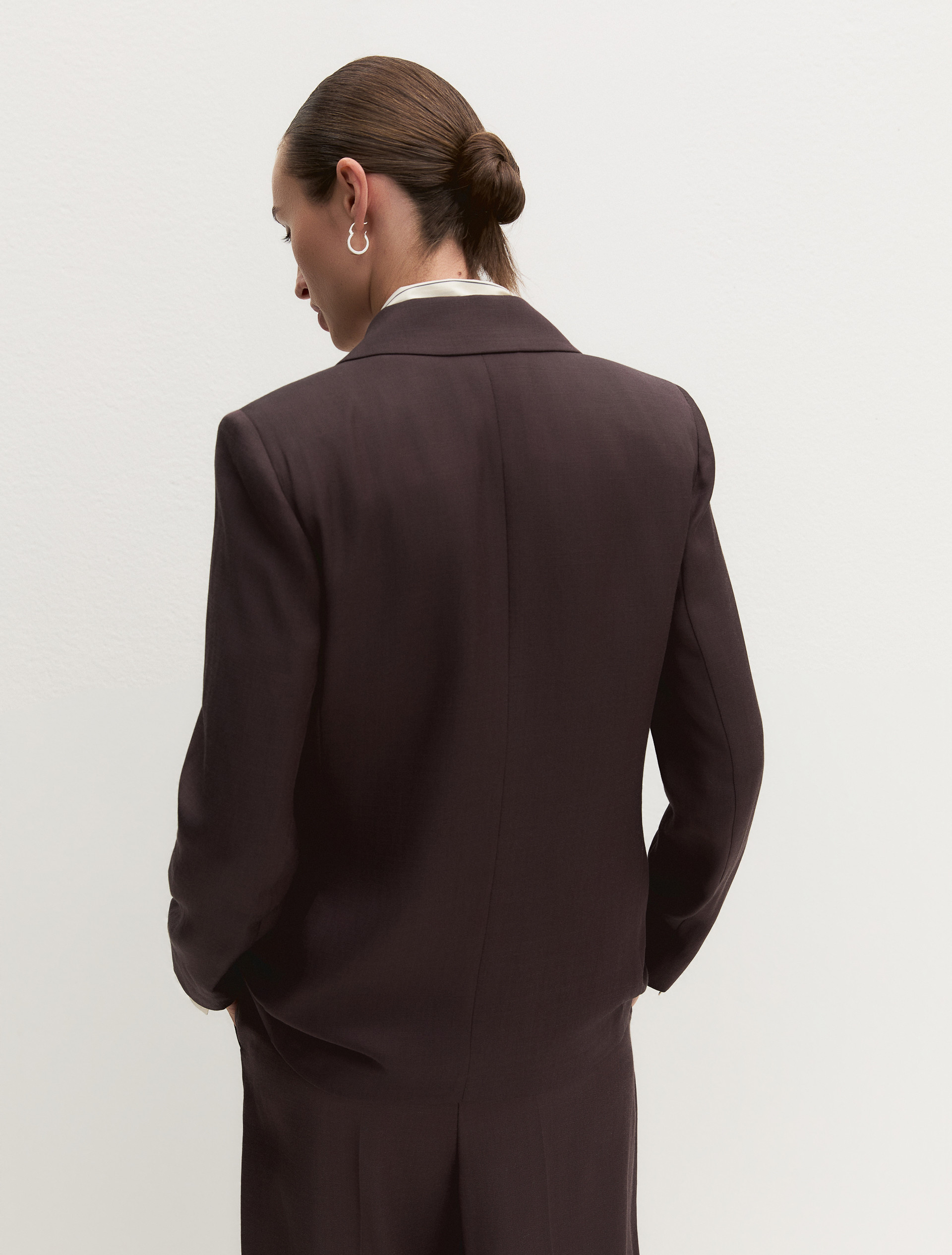 Linen-blend twill jacket - DARK BROWN - Emme - 3