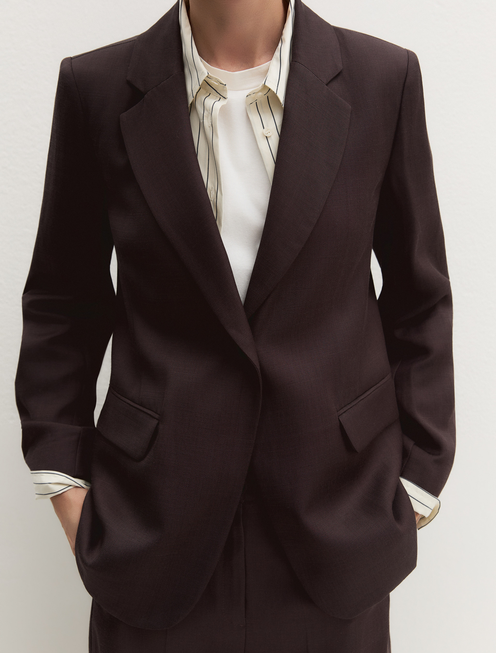 Linen-blend twill jacket - DARK BROWN - Emme - 5