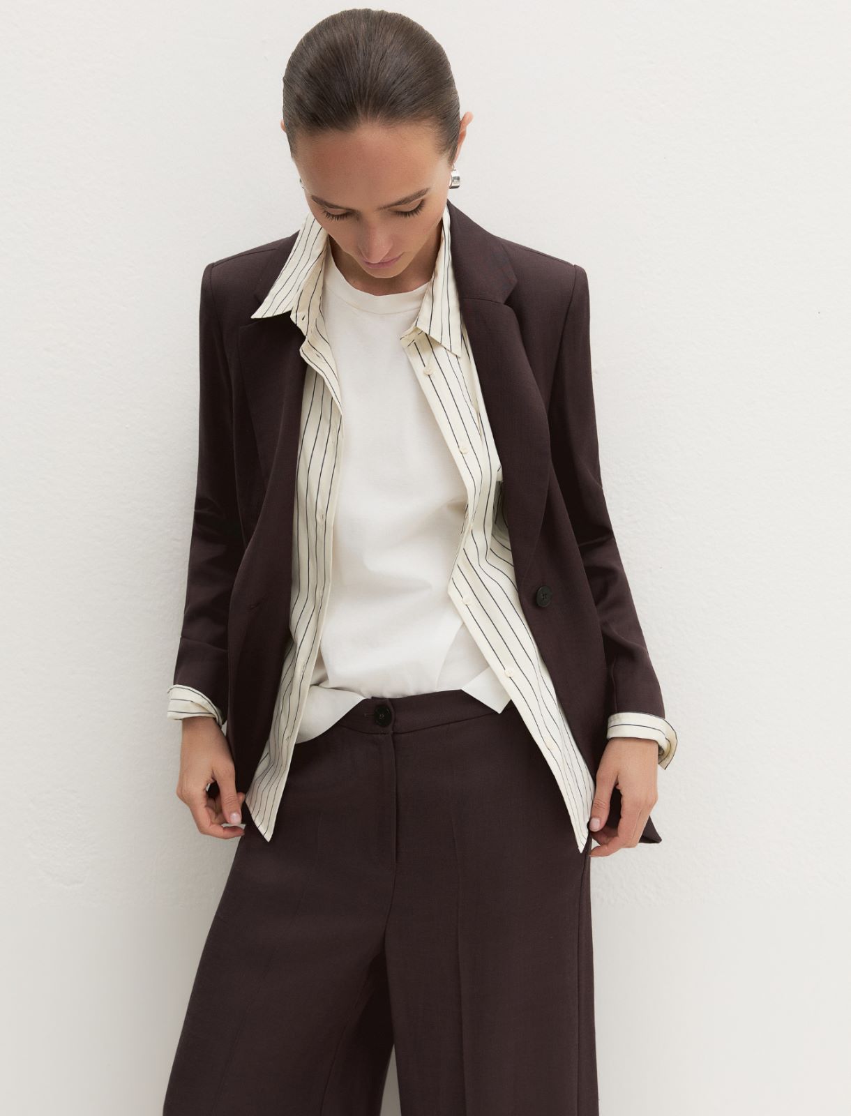 Linen-blend twill jacket - DARK BROWN - Emme