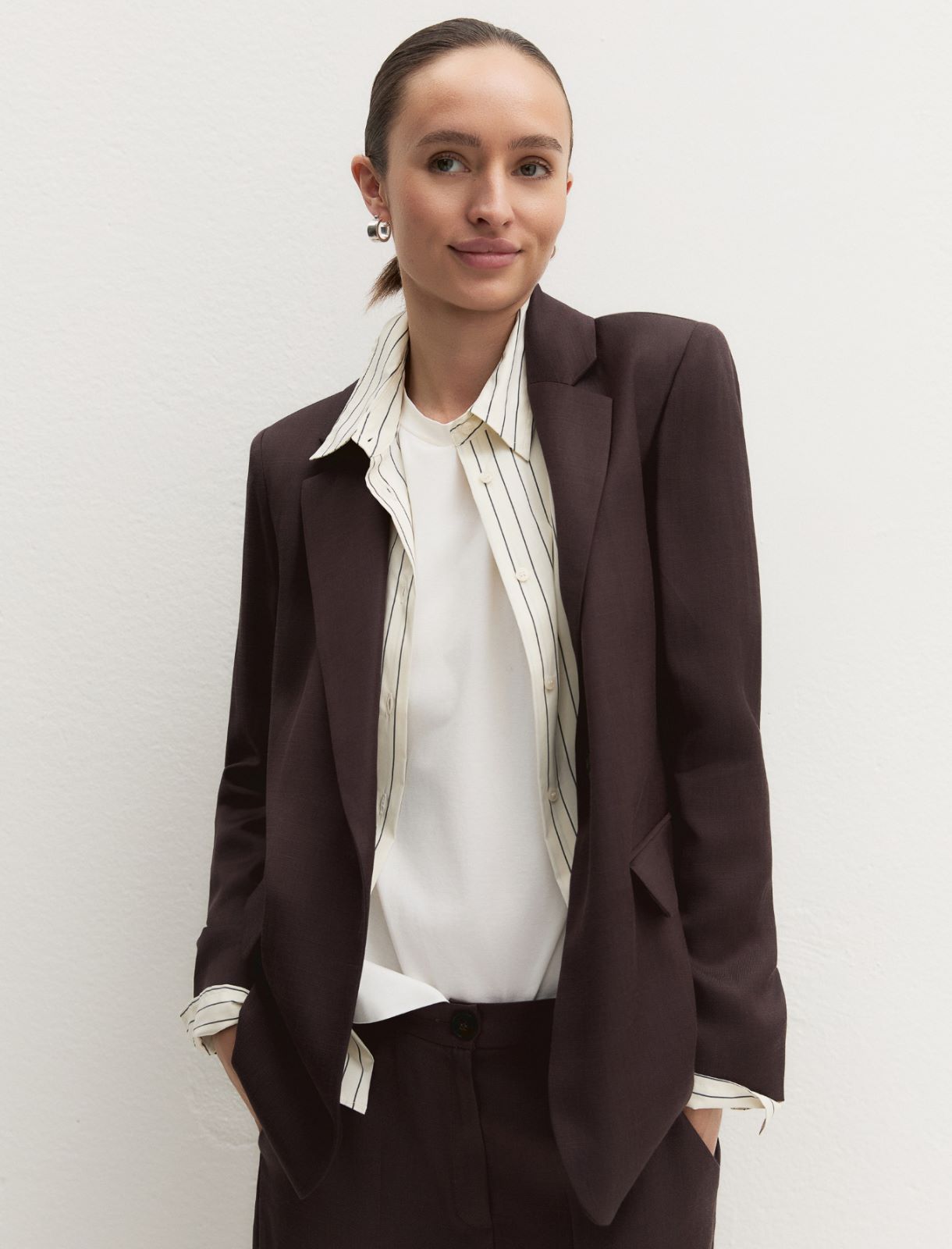 Linen-blend twill jacket - DARK BROWN - Emme - 6
