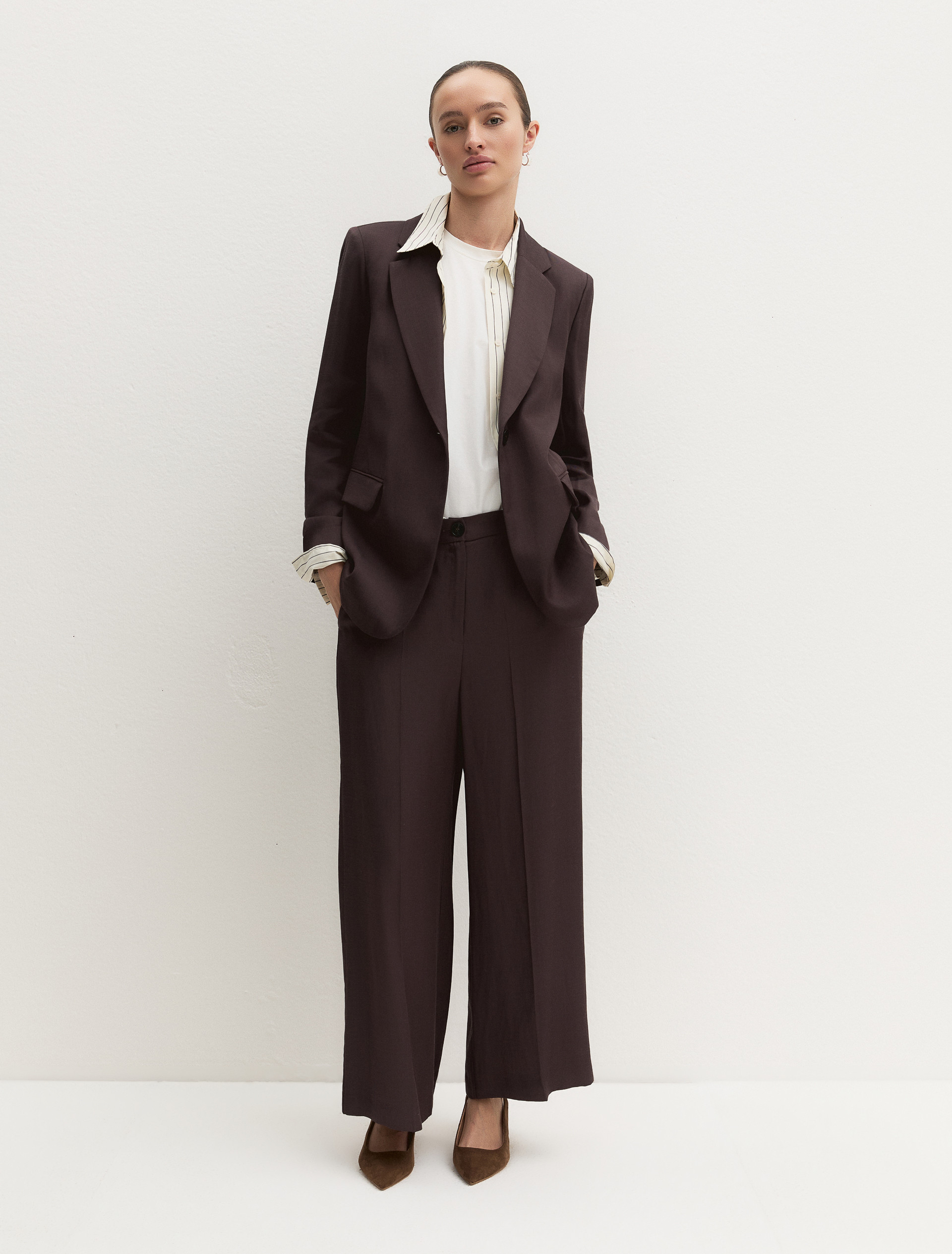 Linen-blend twill jacket - DARK BROWN - Emme - 2