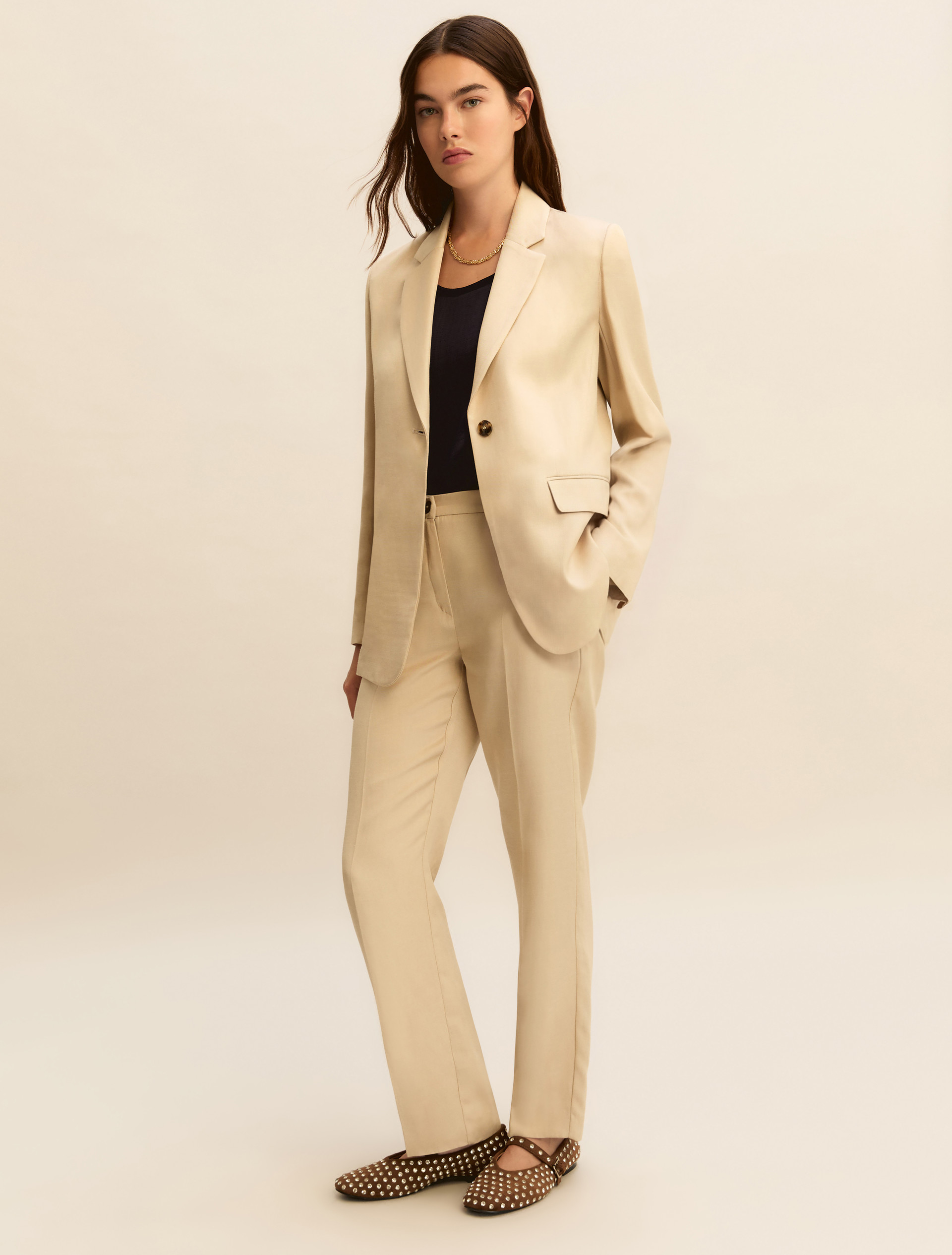 Linen-blend twill jacket - BEIGE - Emme - 4