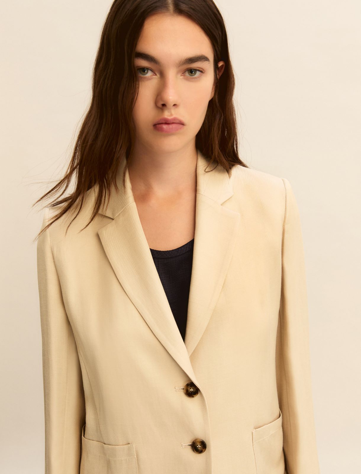 Linen-blend twill jacket - BEIGE - Emme - 5