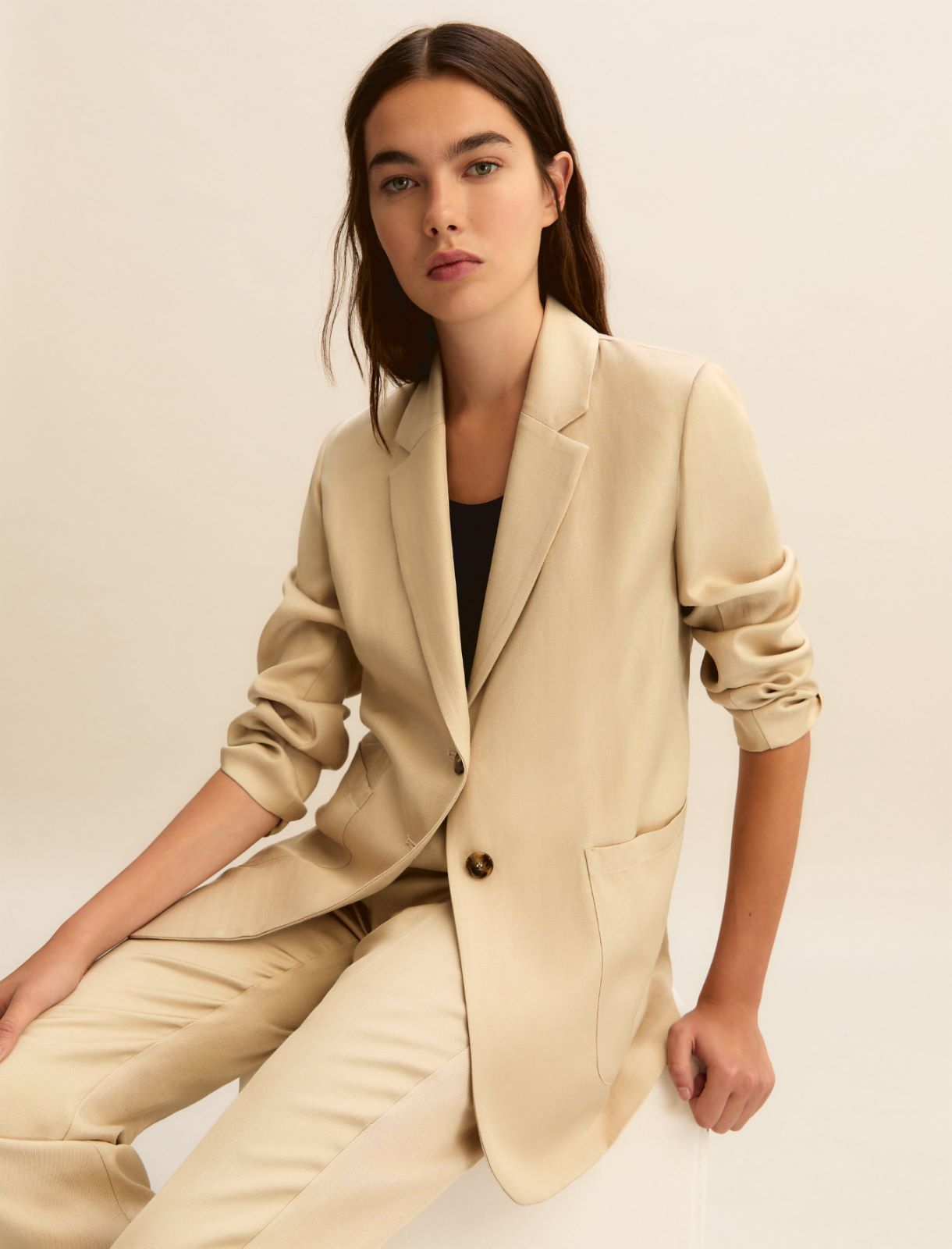 Linen-blend twill jacket - BEIGE - Emme
