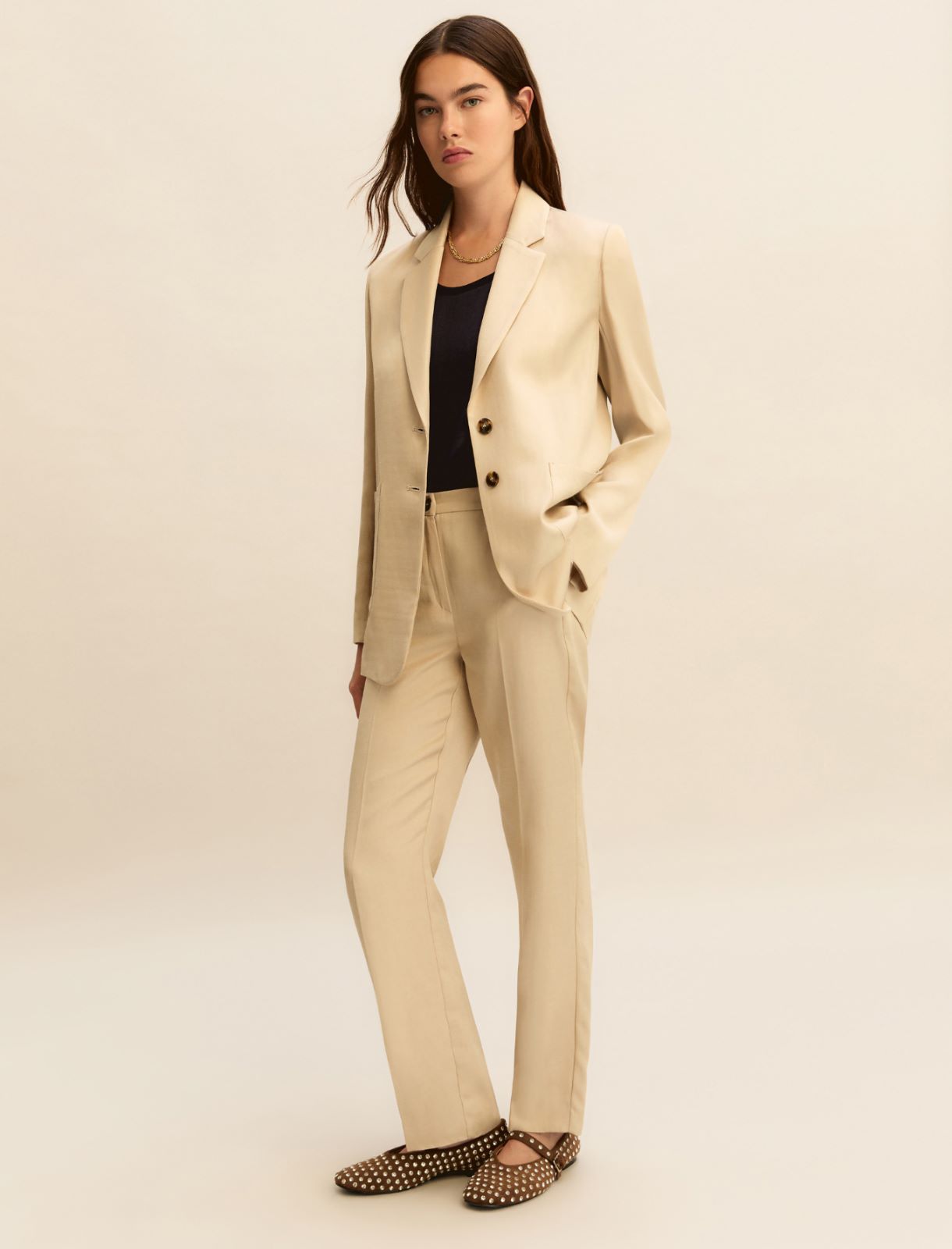 Linen-blend twill jacket - BEIGE - Emme - 2