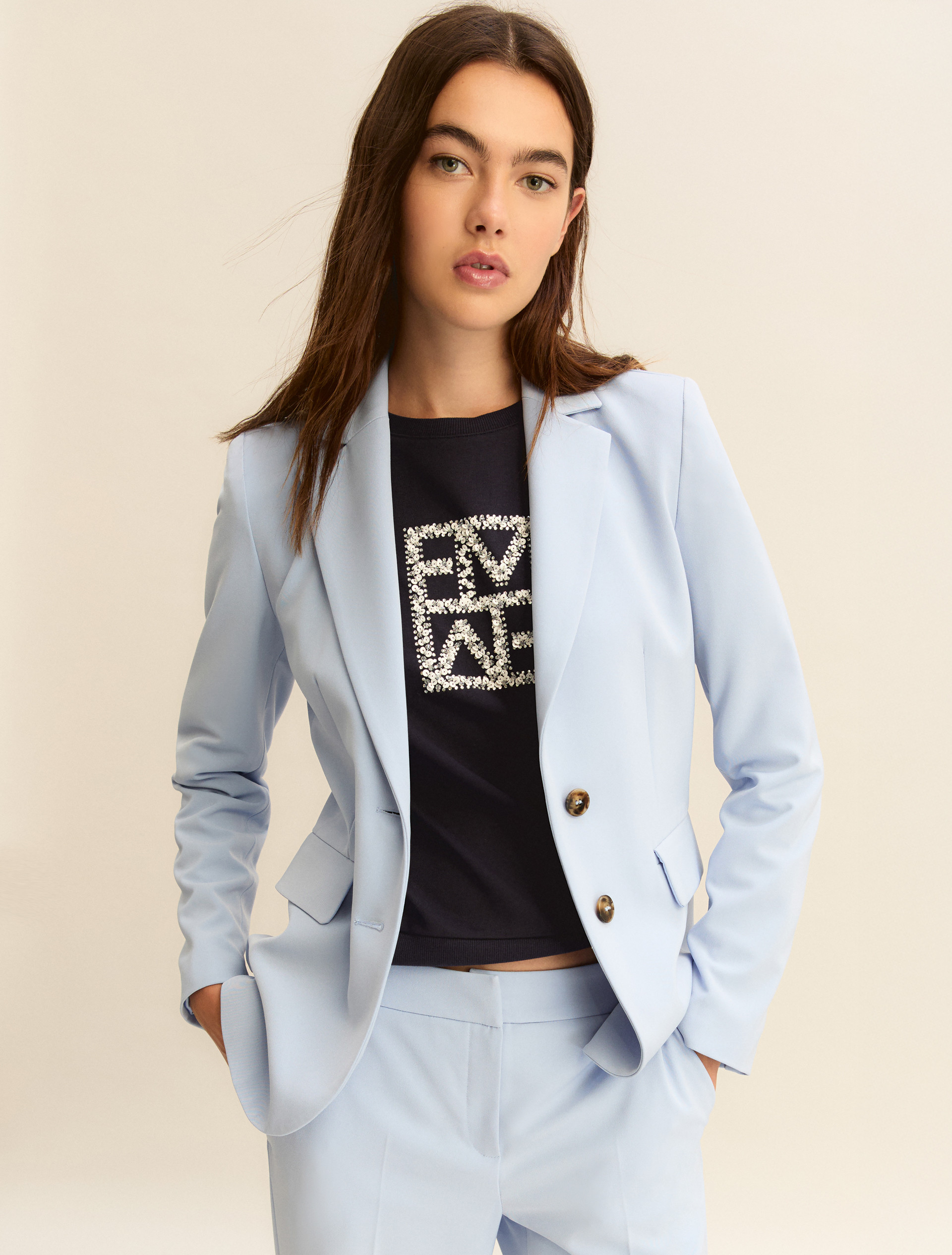 Single-breasted stretch twill jacket - LIGHT BLUE - Emme - 1
