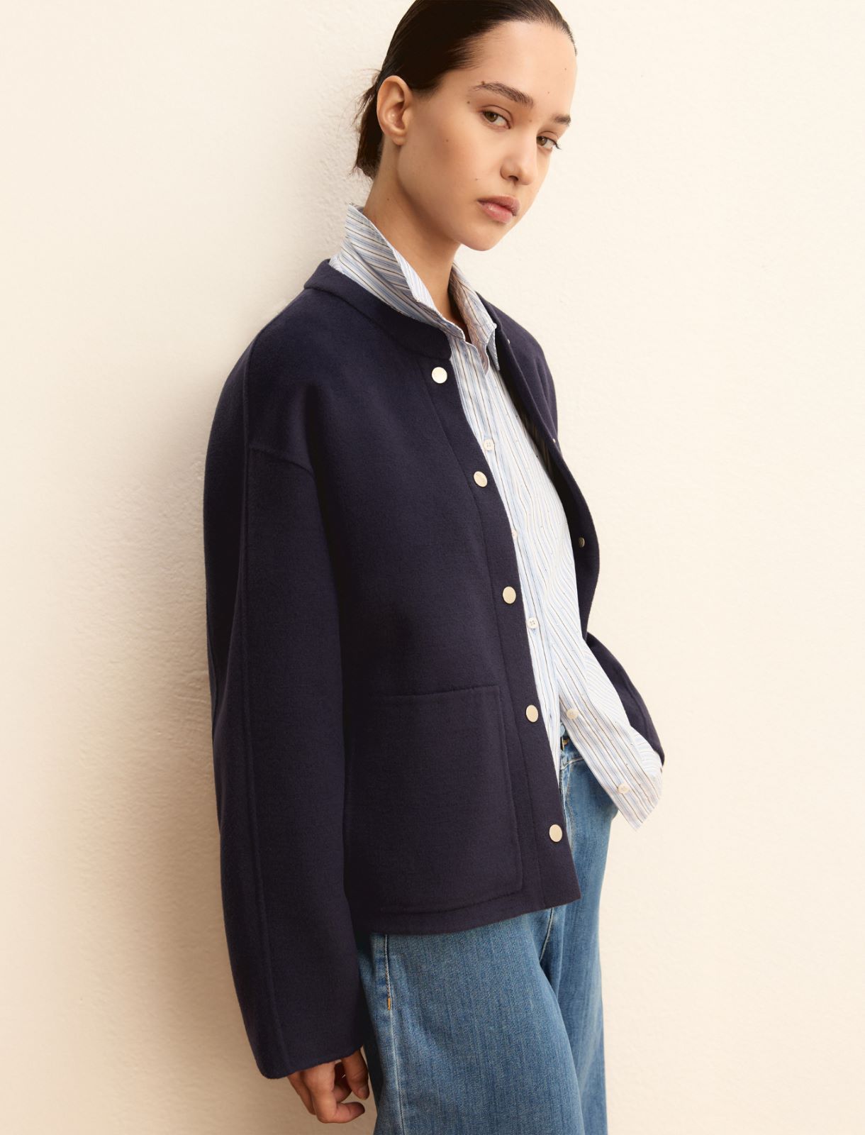 Straight-fit double cloth jacket - NAVY - Emme - 4