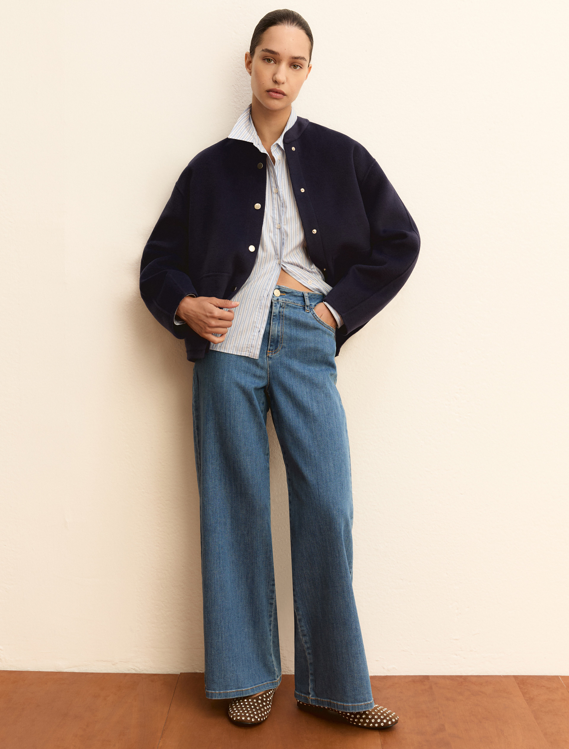 Straight-fit double cloth jacket - NAVY - Emme - 1