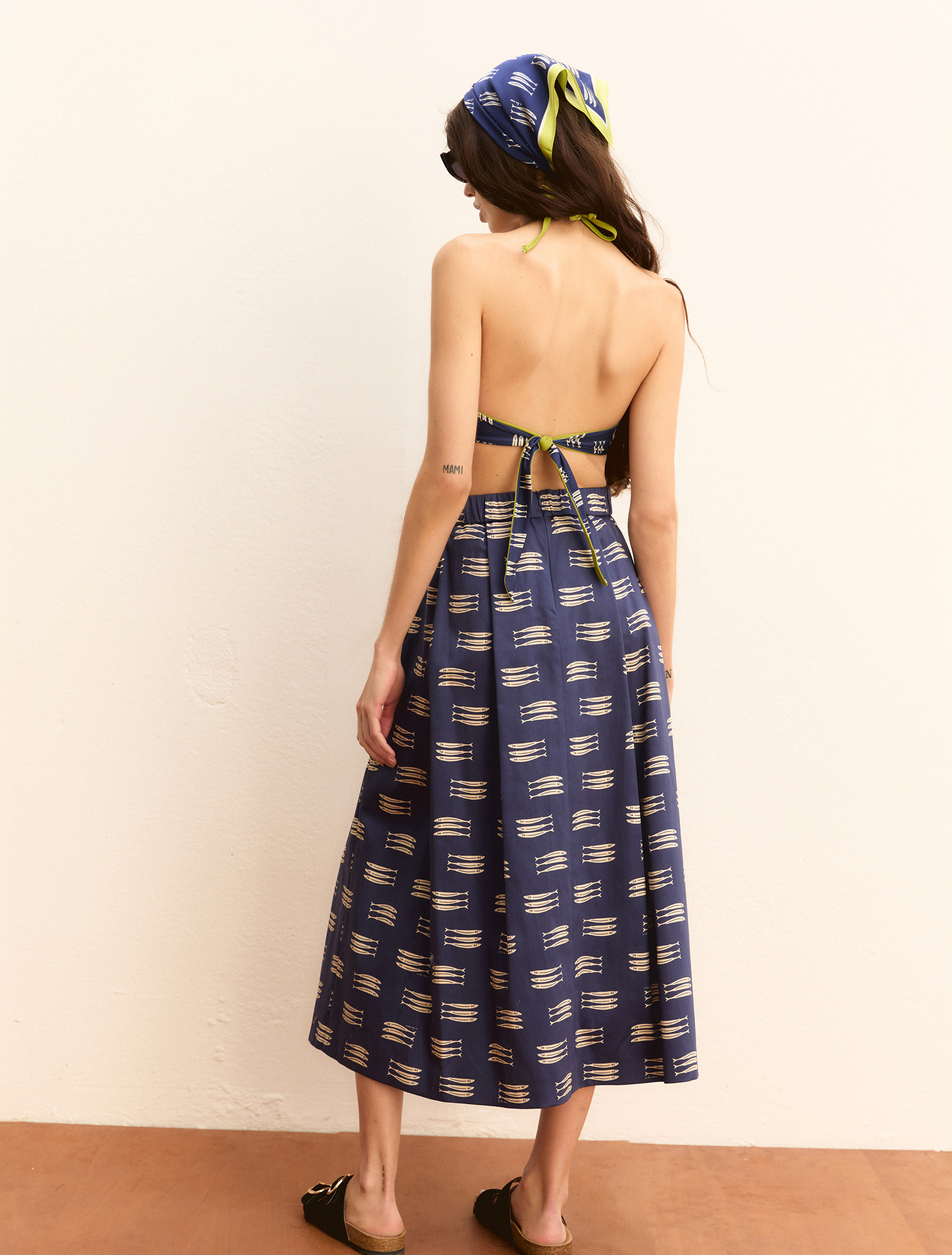 Stretch satin full skirt - NAVY - Emme - 3